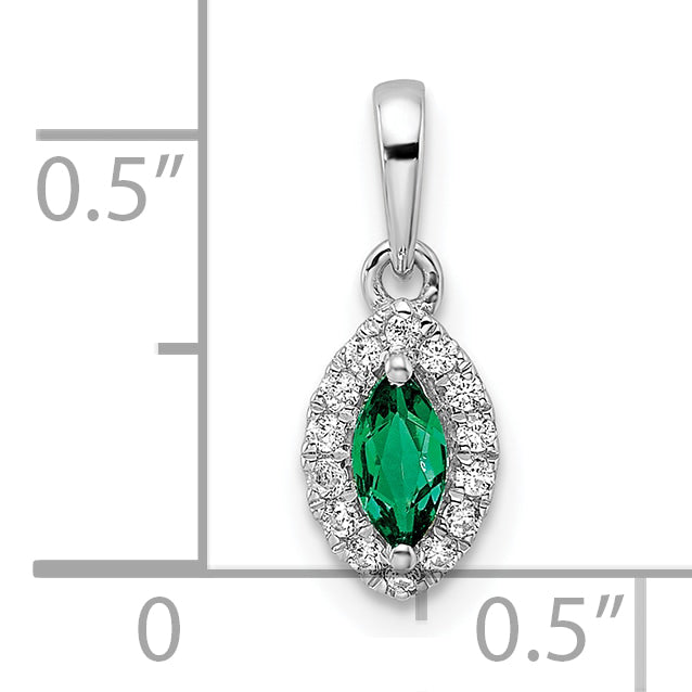 14k White Gold 1/10 Ct. Lab Grown Diamond VS/SI+ G+ and Lab Created Emerald May Birthstone Pendant