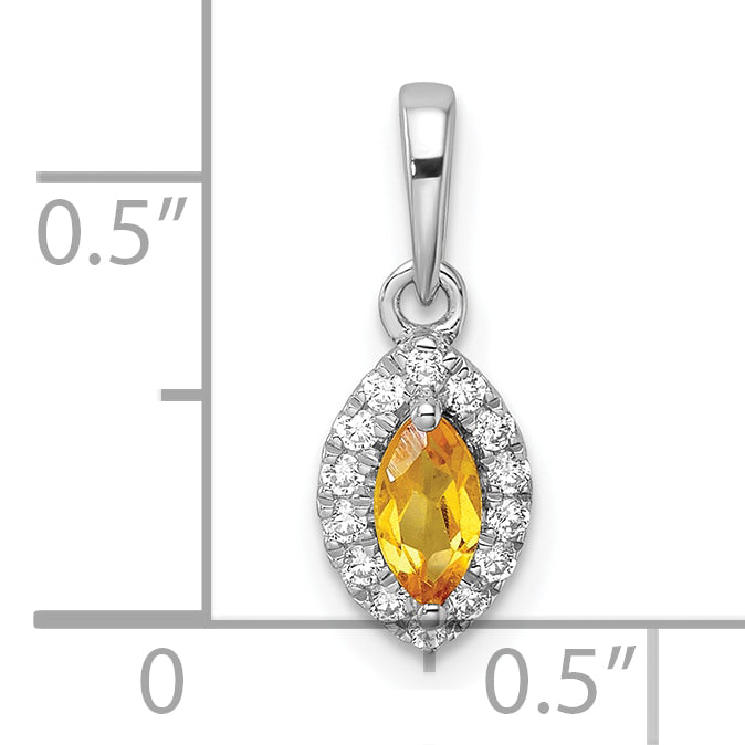 14k White Gold 1/10 Ct. Lab Grown Diamond VS/SI+ G+ and Citrine November Birthstone Pendant