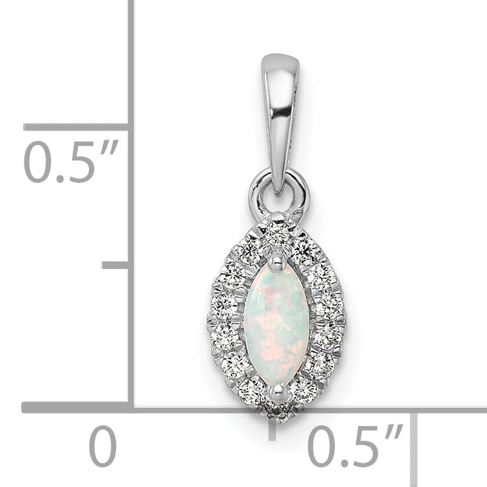 14k White Gold 1/10 Ct. Lab Grown Diamond VS/SI+ G+ and Lab Created Opal October Birthstone Pendant