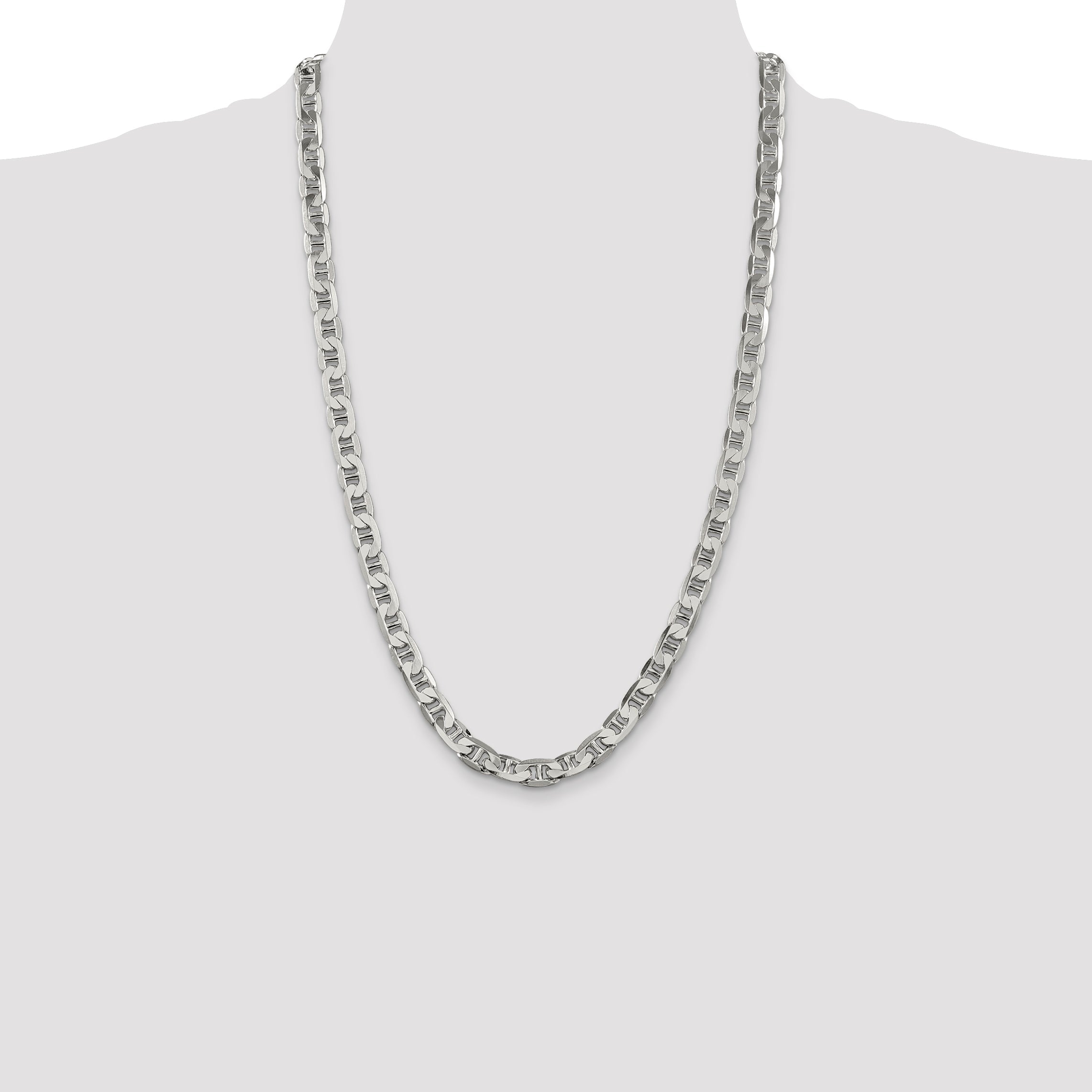 26 Inch Sterling Silver 7mm Flat Anchor Chain Necklace