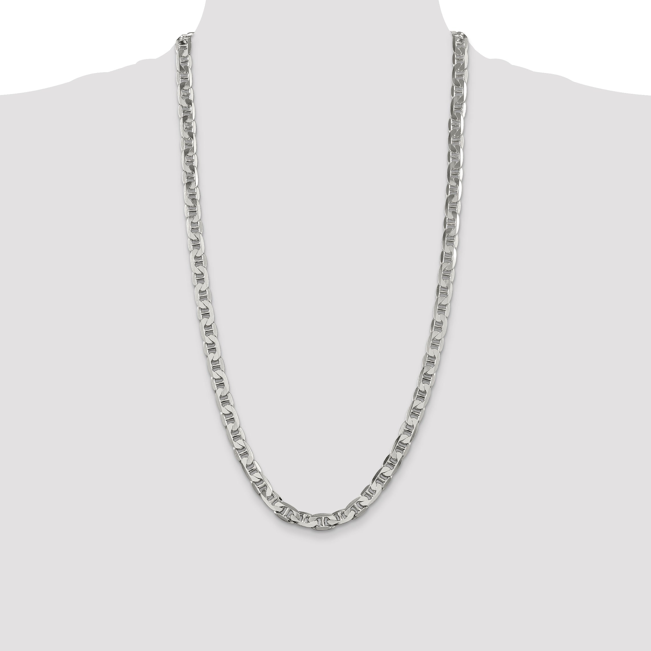 28 Inch Sterling Silver 7mm Flat Anchor Chain Necklace