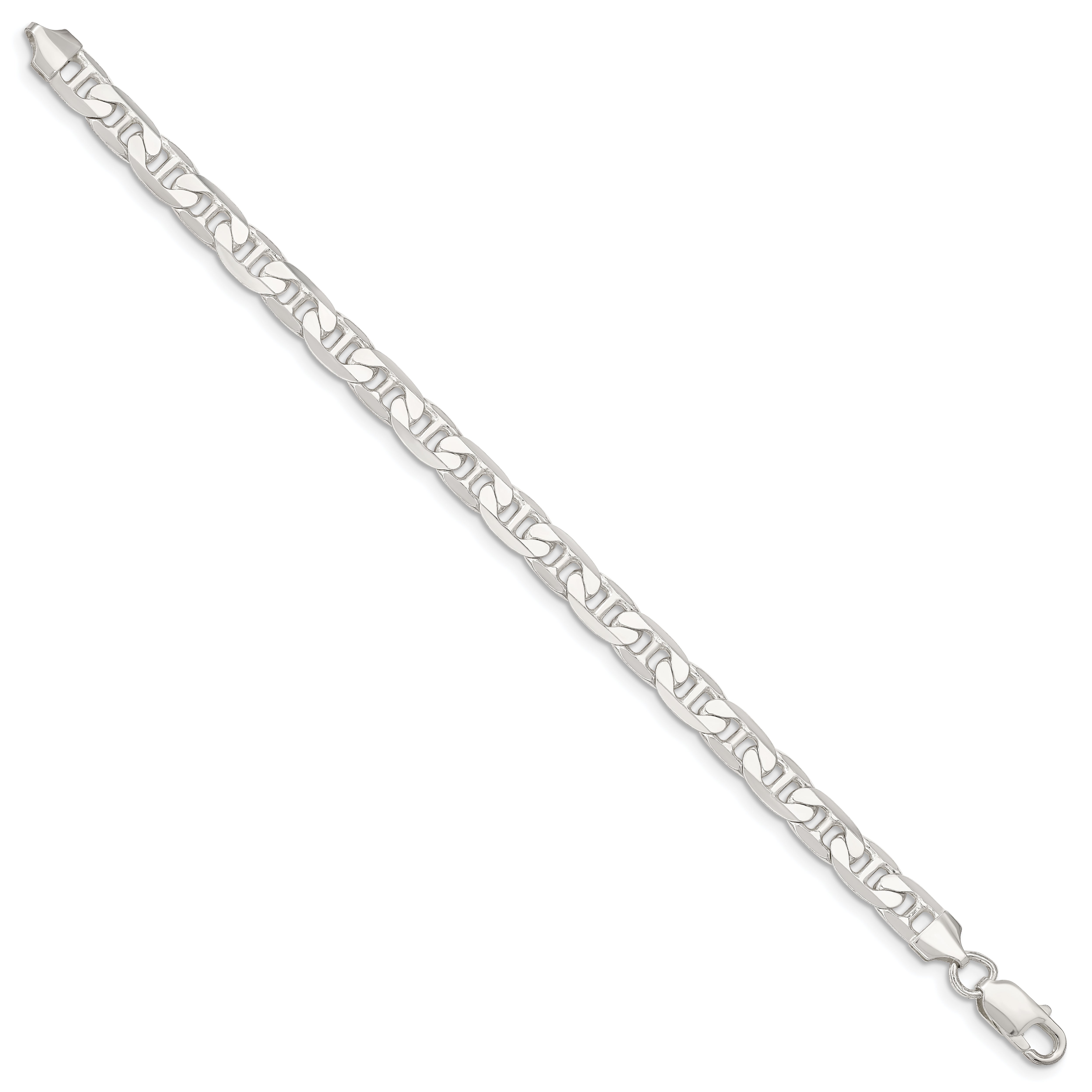 9 Inch Sterling Silver 7mm Flat Anchor Chain Bracelet