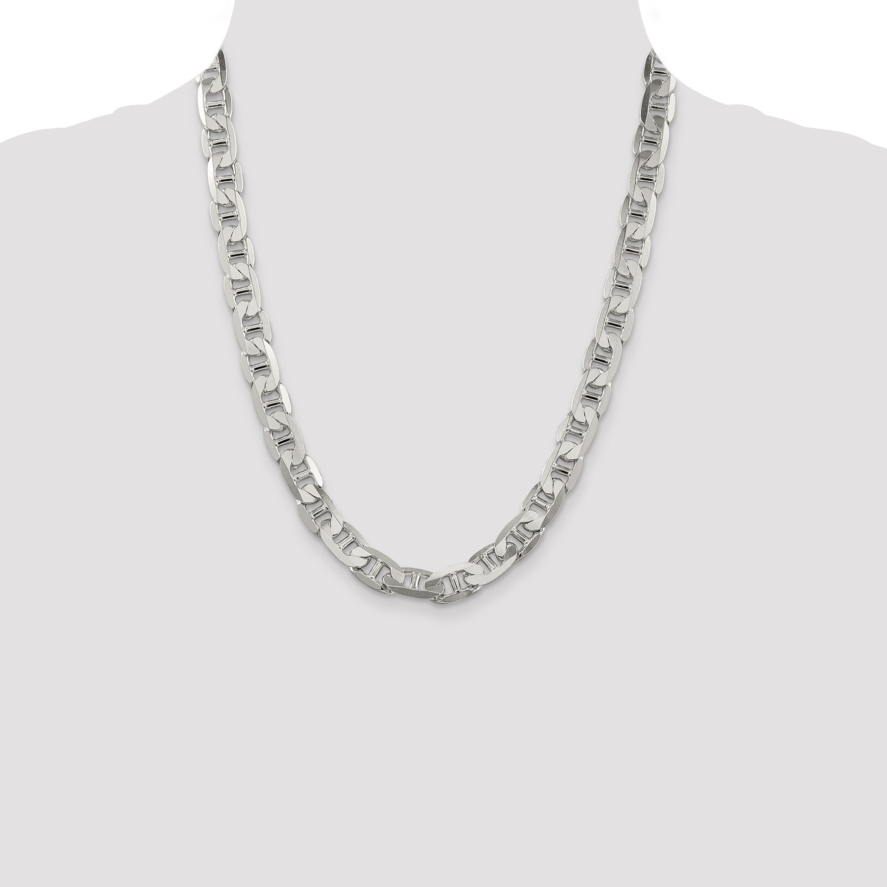 22 Inch Sterling Silver 9.5mm Flat Anchor Chain Necklace