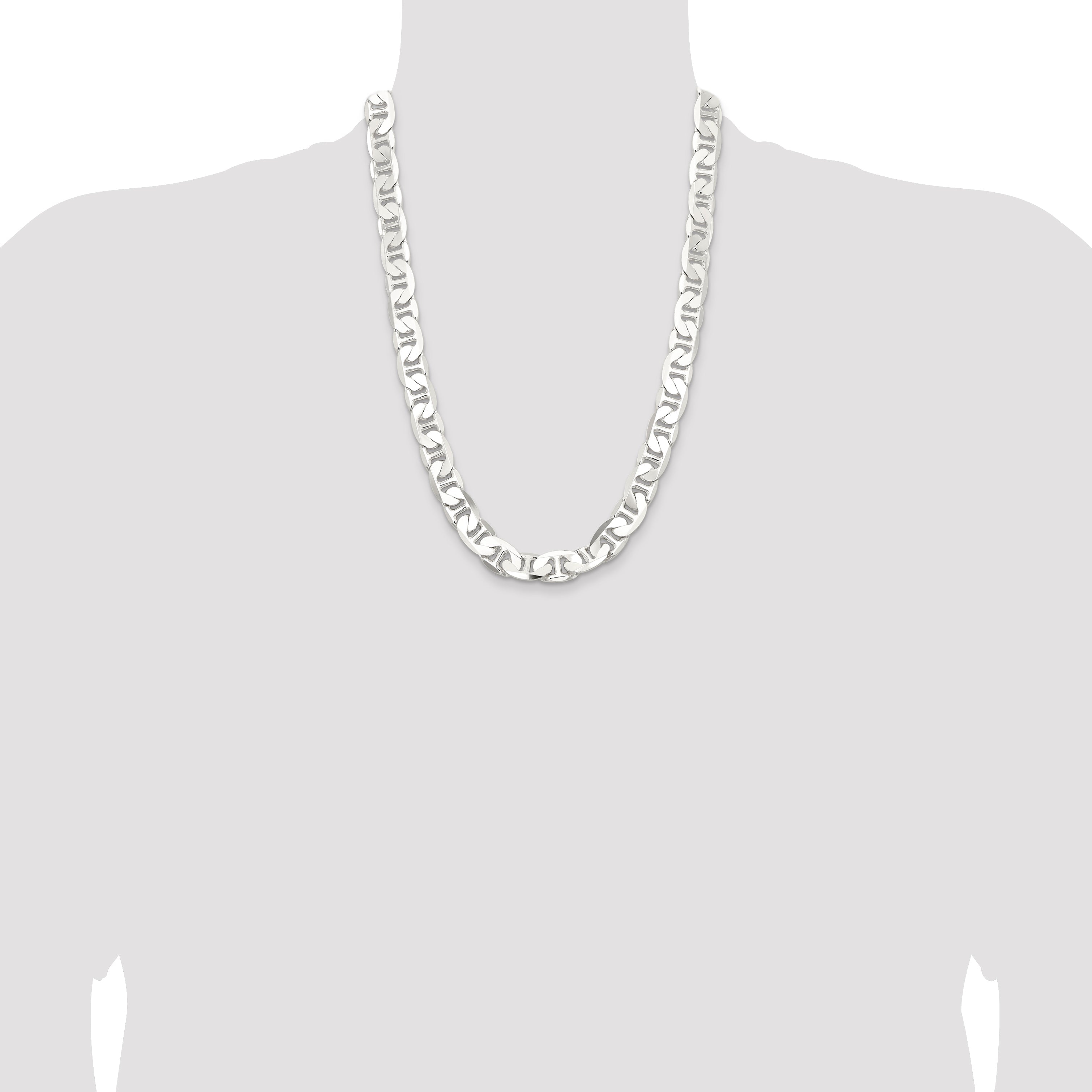 24 Inch Sterling Silver 11.5mm Flat Anchor Chain Necklace