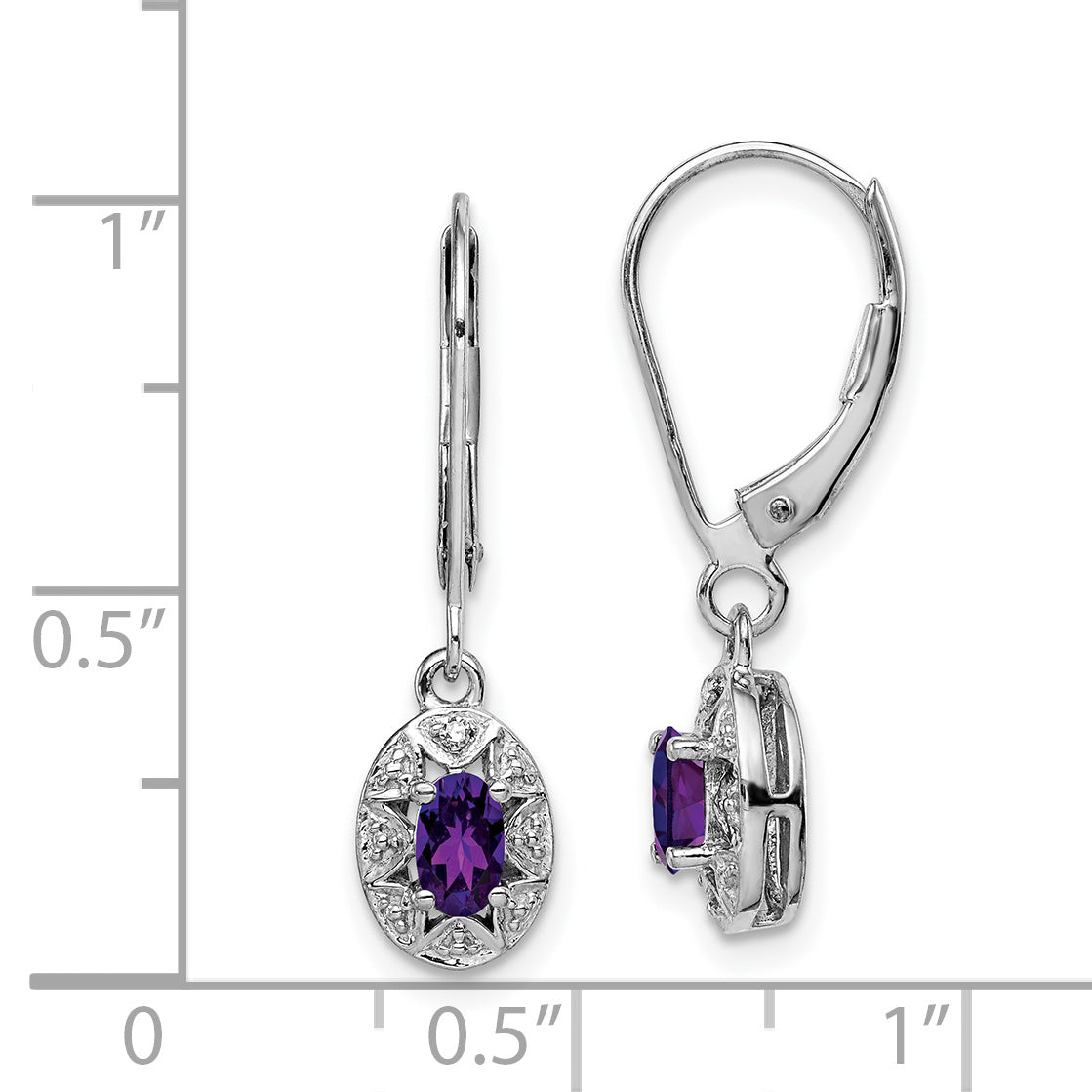 Sterling Silver Rhodium-Plated Diam. & Amethyst Earrings