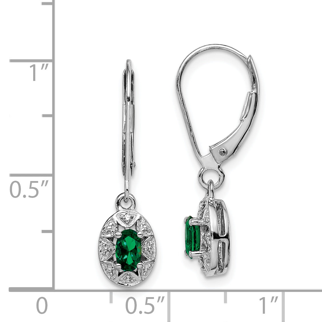 Sterling Silver Rhodium-Plated Diamond/Lab Created Emerald Earrings
