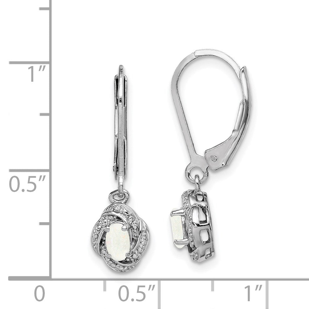Sterling Silver Rhodium-Plated Diam. & Created Opal Earrings