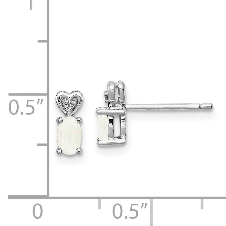 Sterling Silver Rhodium-Plated Created Opal & Diam. Earrings