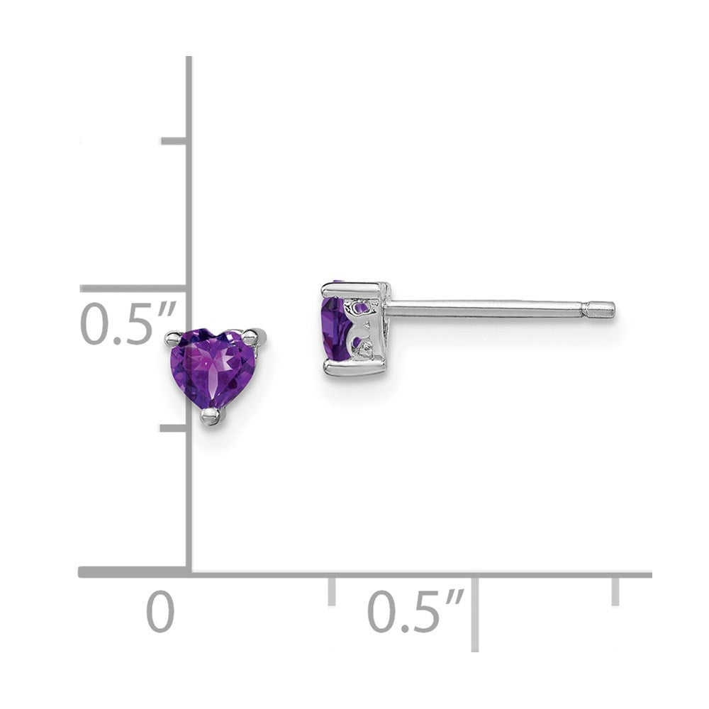 Sterling Silver Rhodium-Plated 4mm Heart Amethyst Post Earrings