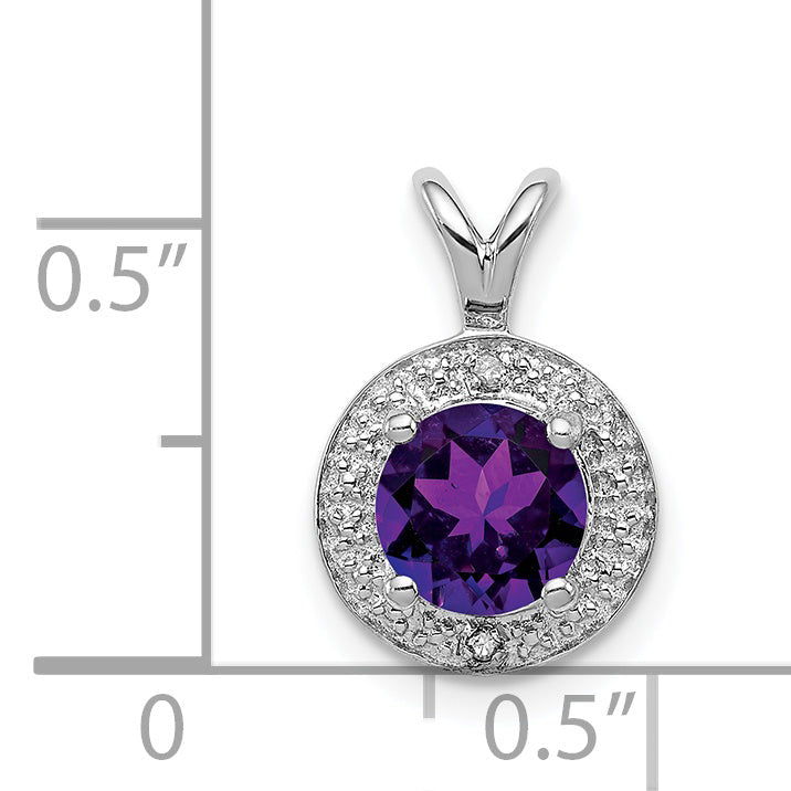 Sterling Silver Rhodium-Plated Diam. & Amethyst Pendant