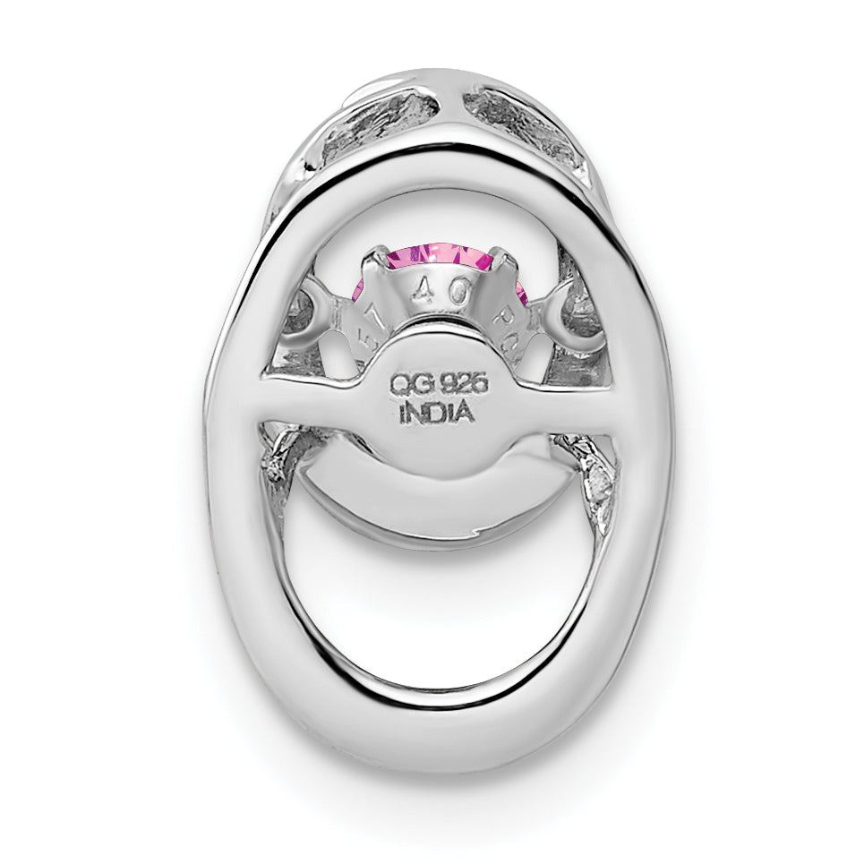 Sterling Silver Rhodium Plated Pink Cz Birthstone Vibrant Chain Slide