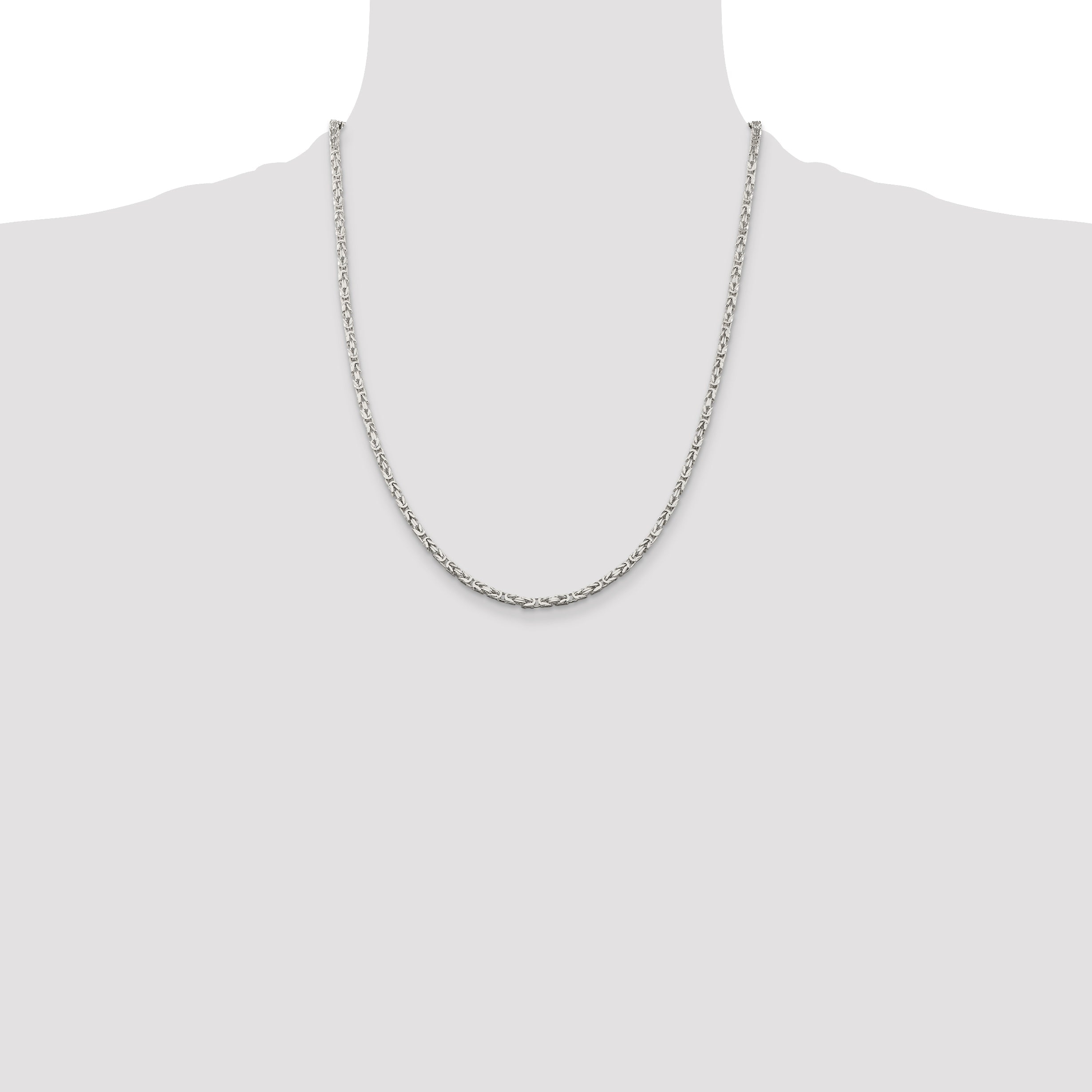 22 Inch Sterling Silver 2.5mm Byzantine Chain Necklace