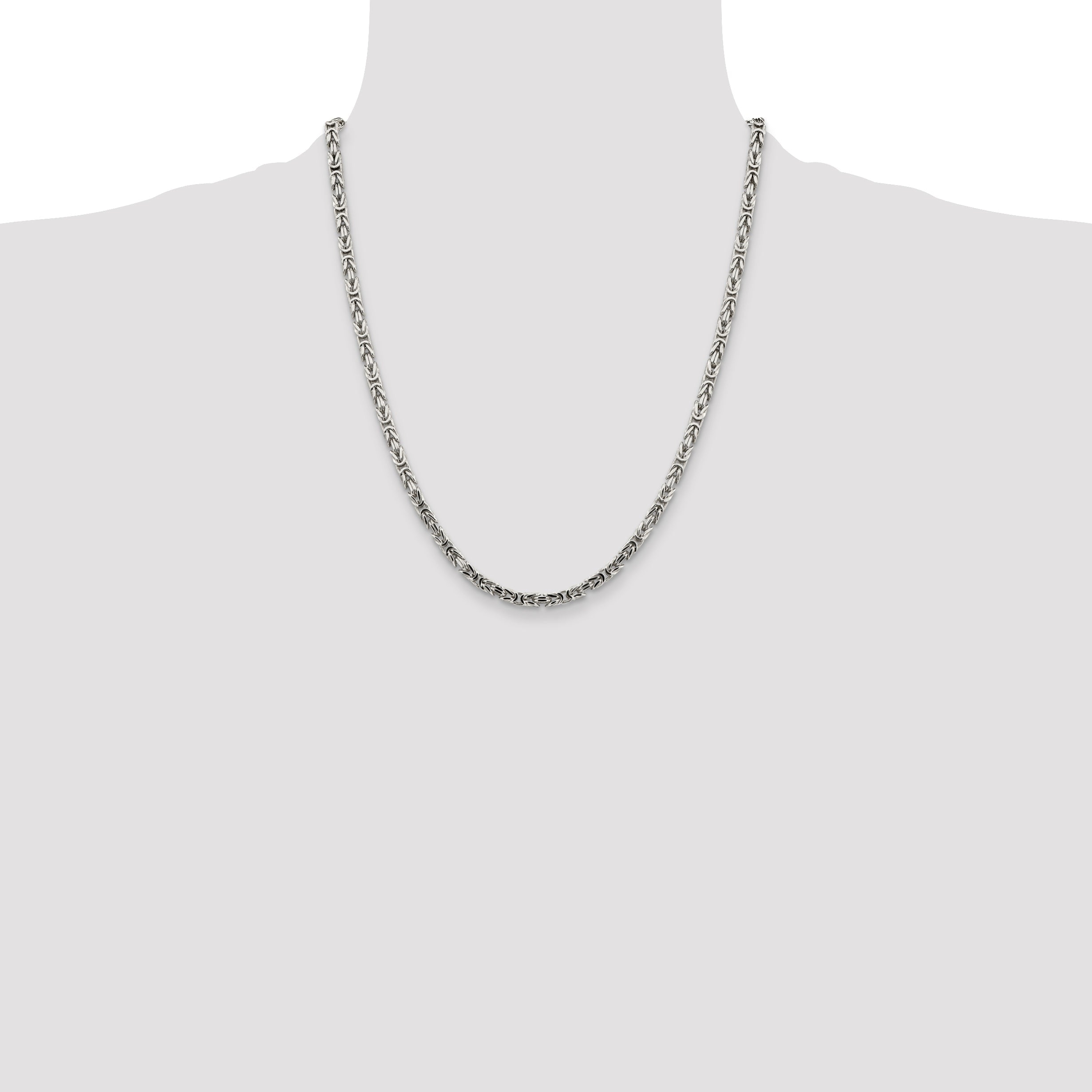 22 Inch Sterling Silver 3.25mm Byzantine Chain Necklace
