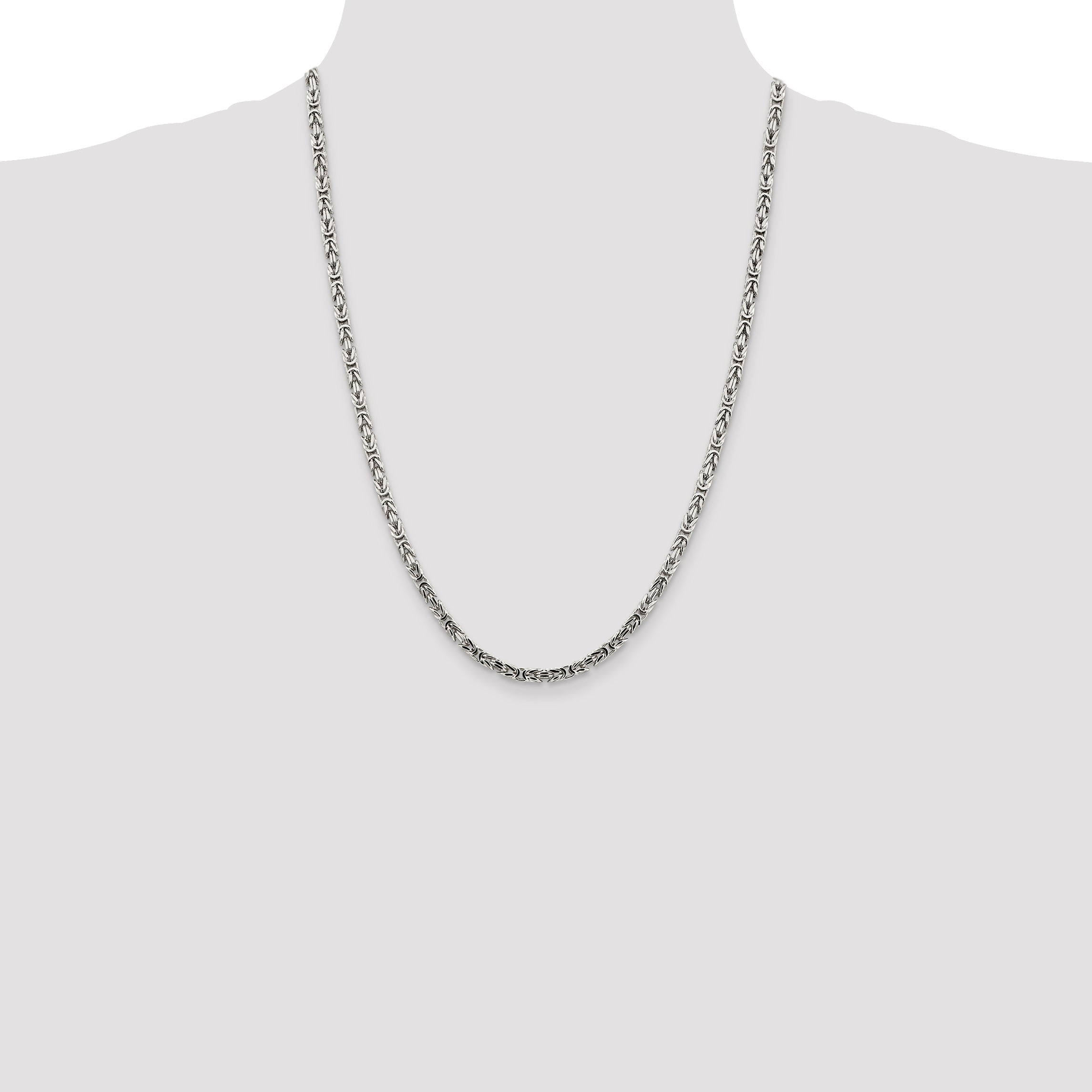 24 Inch Sterling Silver 3.25mm Byzantine Chain Necklace