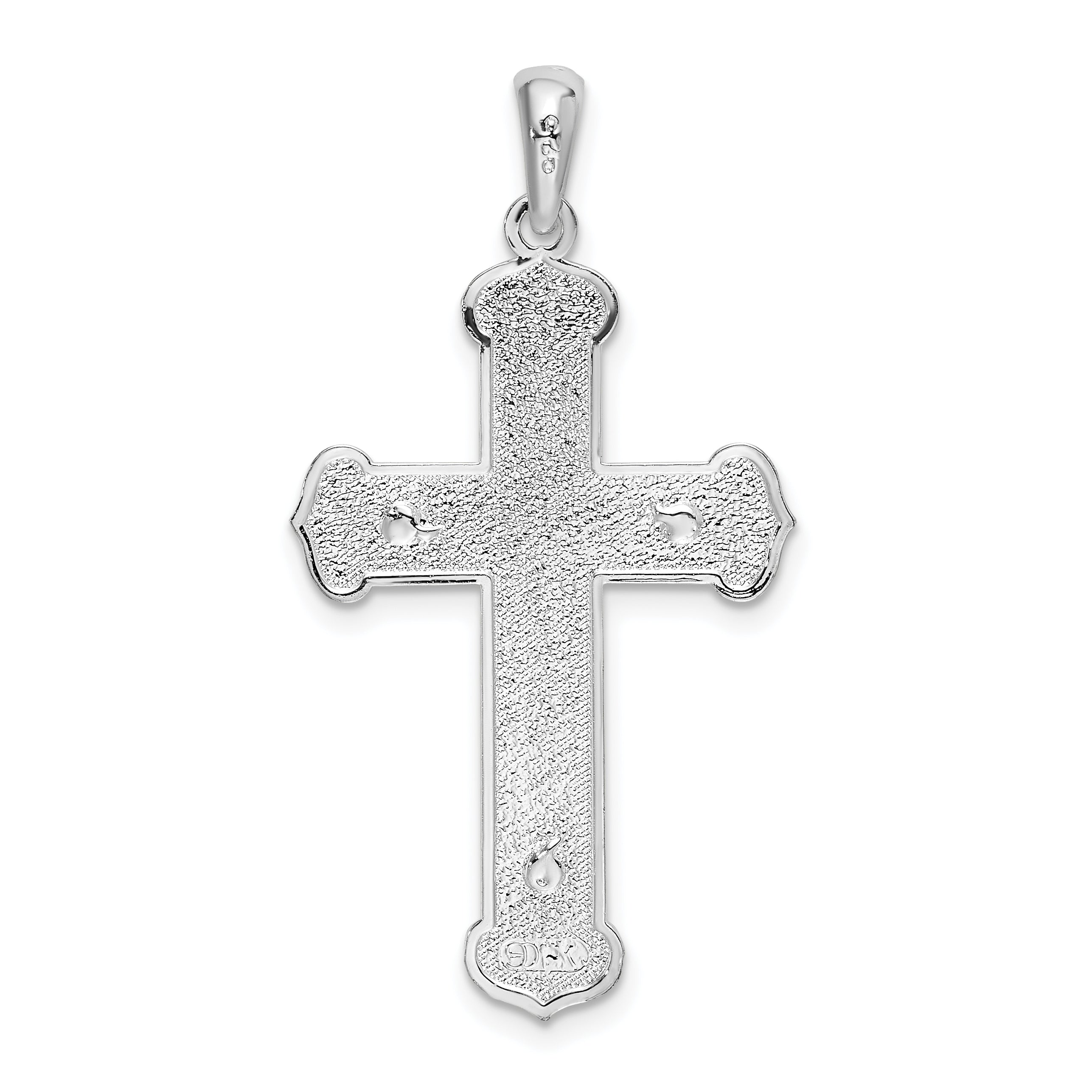 Sterling Silver De-Ani Rhodium-Plated Polished Budded Crucifix Pendant