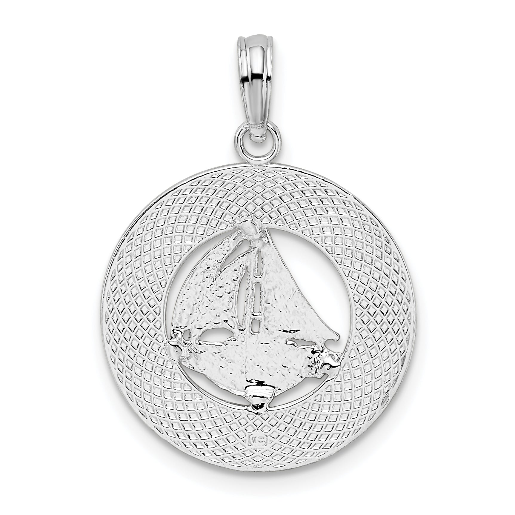 Sterling Silver De-Ani Rhodium-Plated Pentwater Michigan Circle With Sailboat Pendant