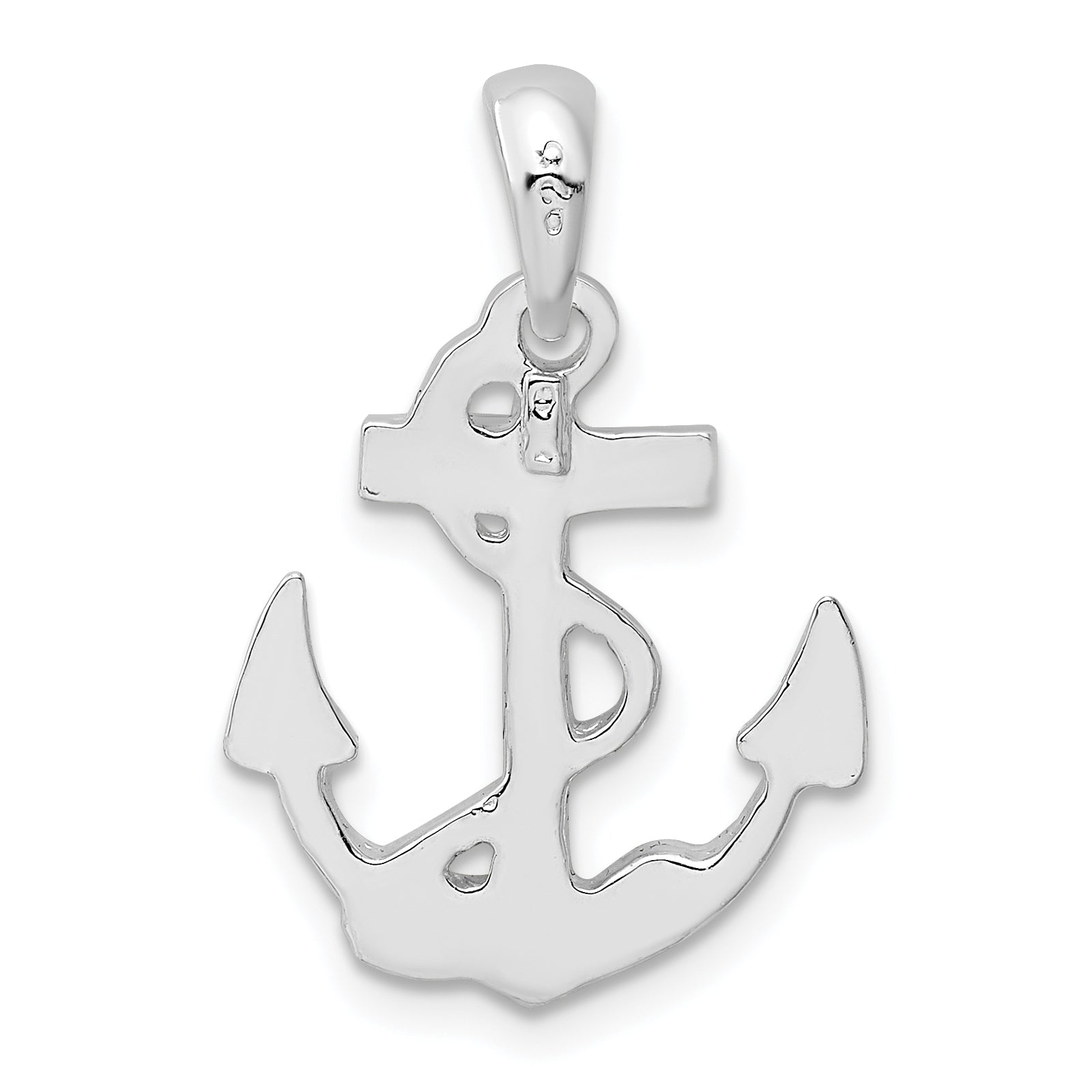 Sterling Silver De-Ani Rhodium-Plated Polished Anchor With Rope Pendant
