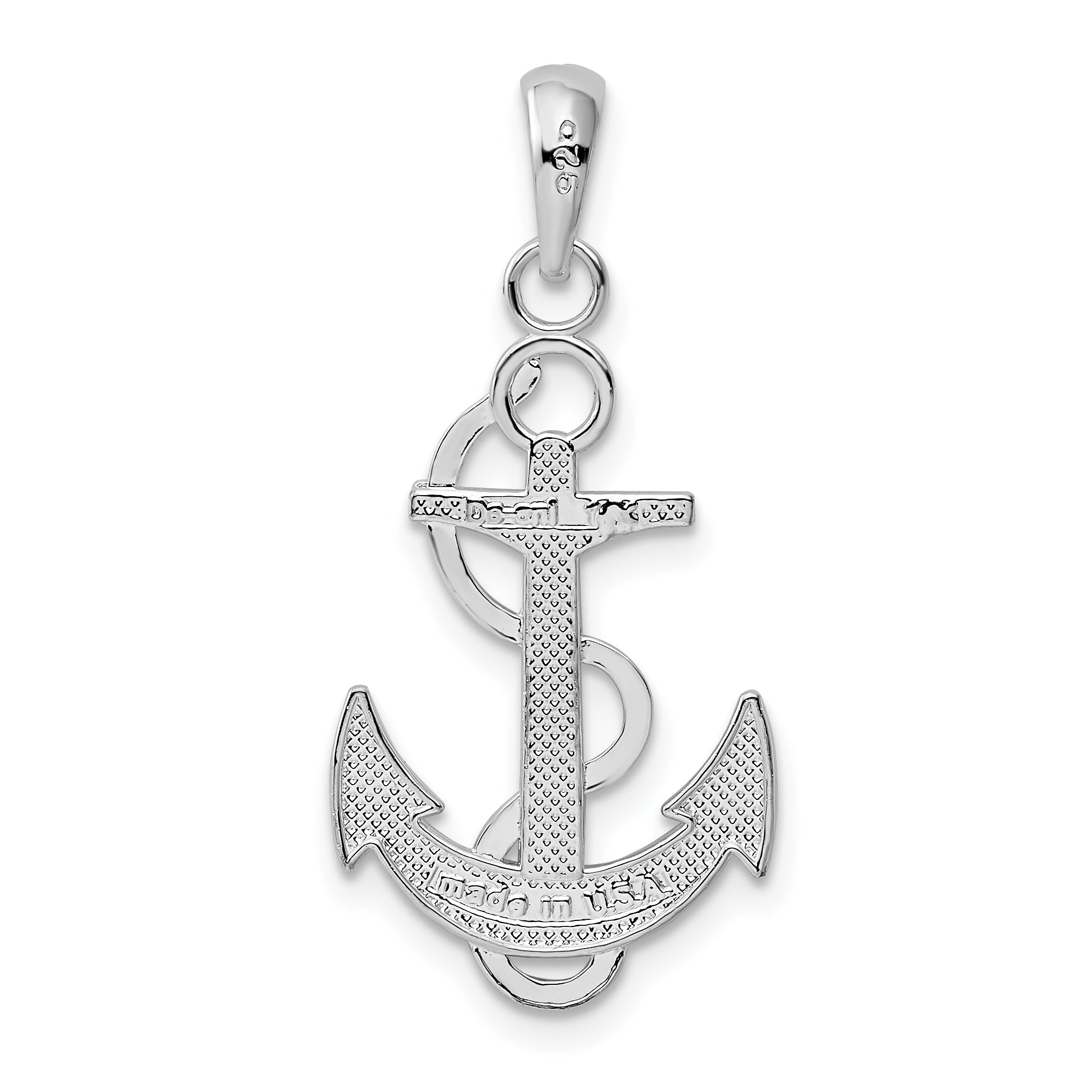 Sterling Silver De-Ani Rhodium-Plated Polished Anchor With Rope Pendant