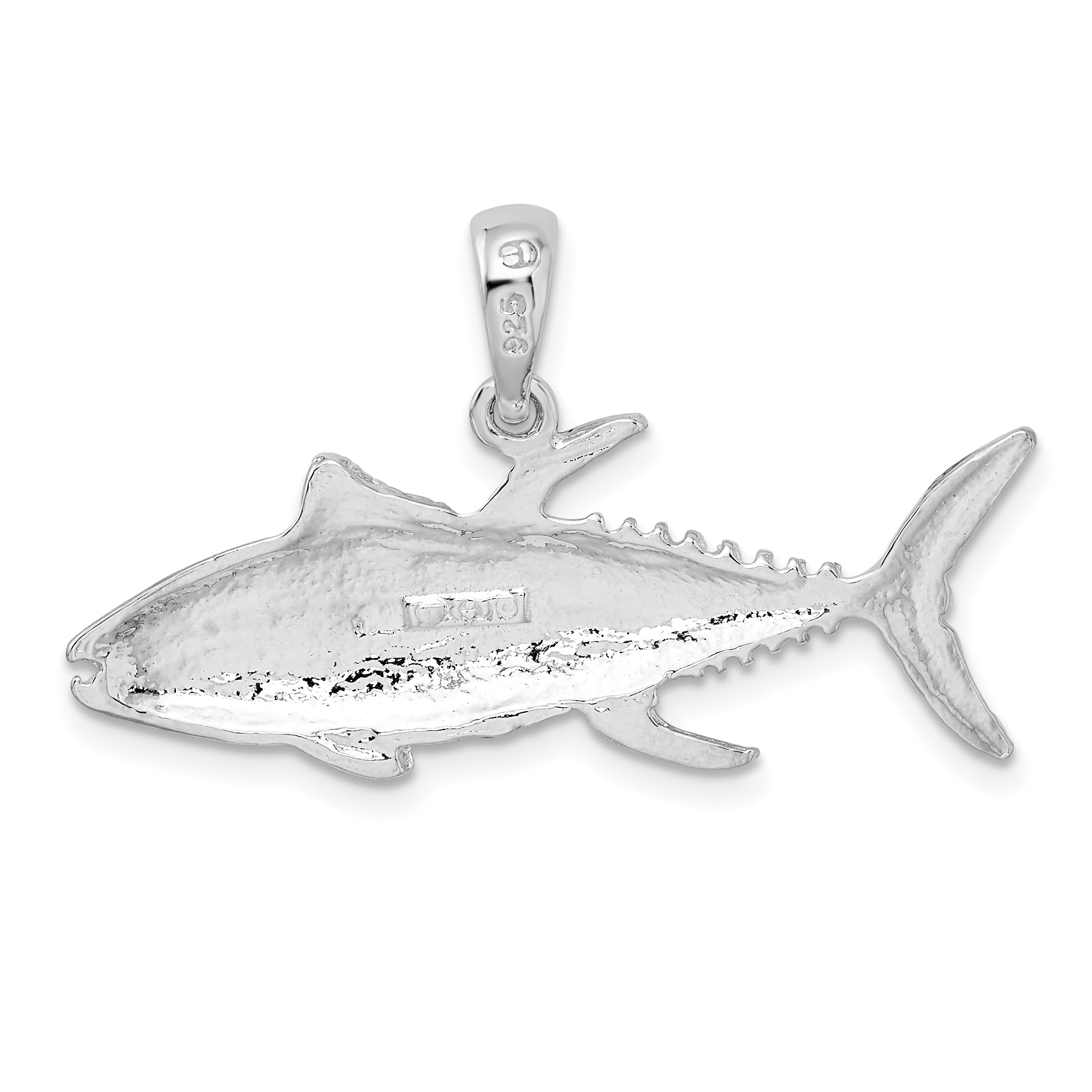 Sterling Silver De-Ani Rhodium-Plated Polished Yellowfin Tuna Fish Pendant