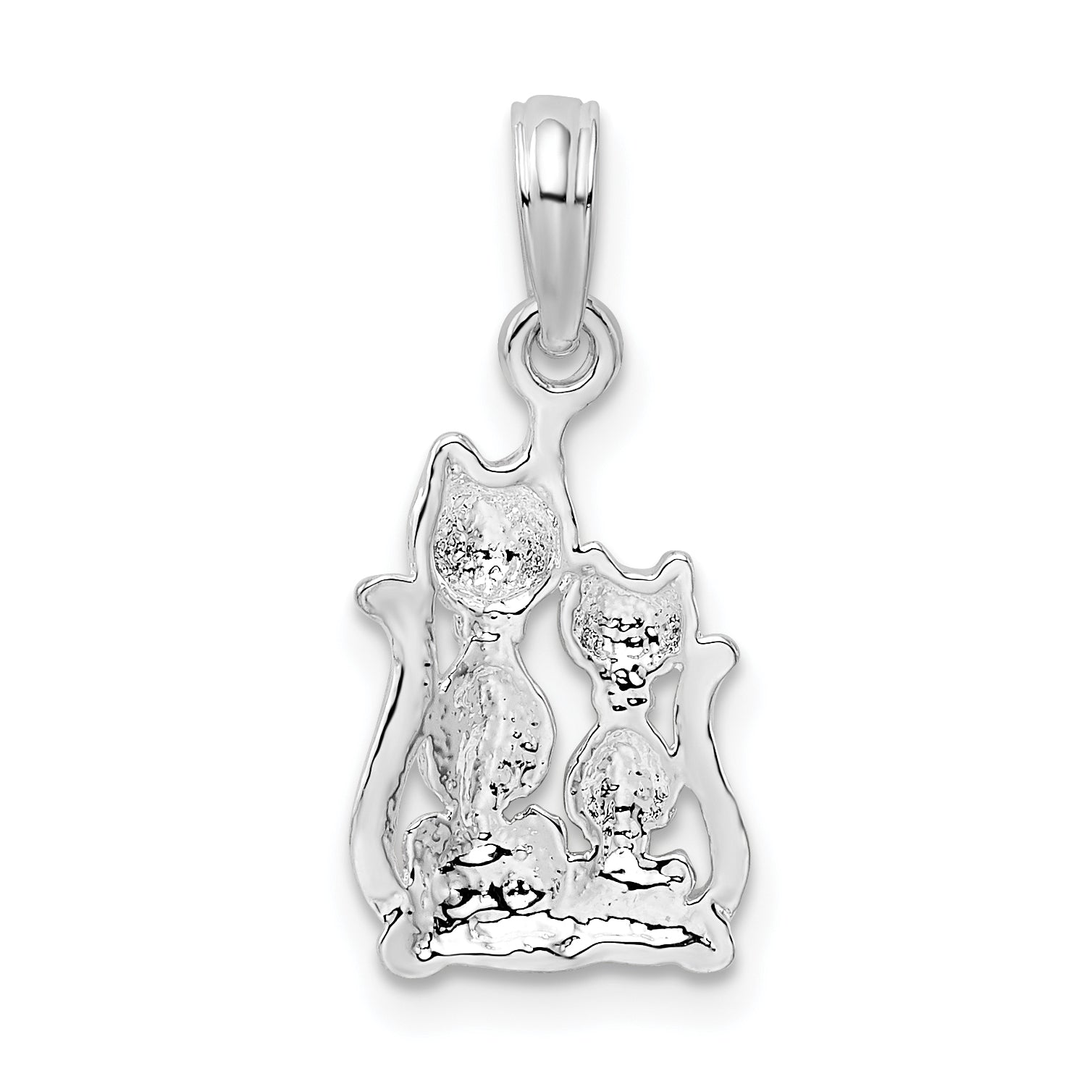 Sterling Silver De-Ani Rhodium-Plated Polished Big And Little Cats Pendant