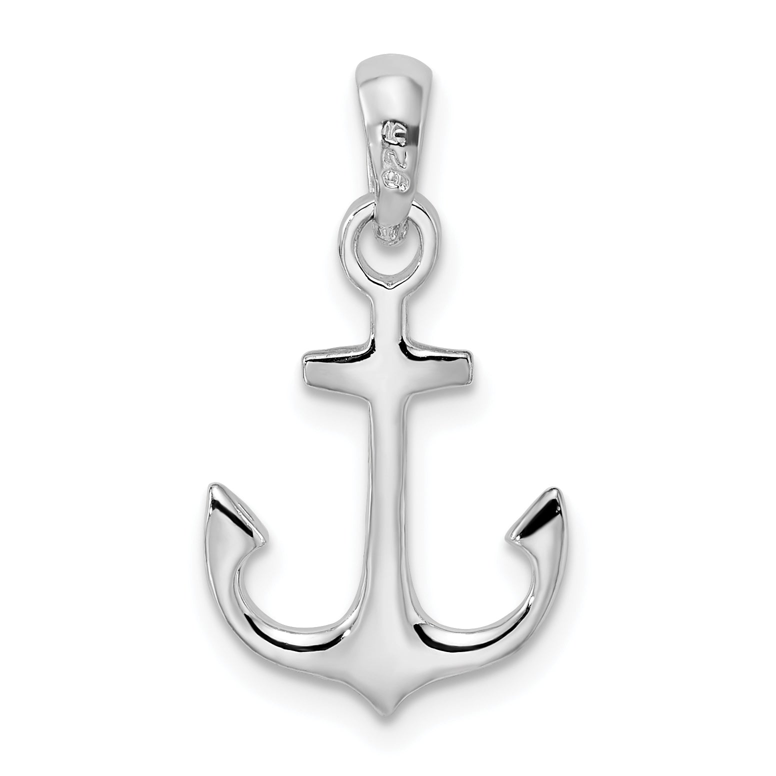 Sterling Silver De-Ani Rhodium-Plated Polished 3D Anchor Pendant