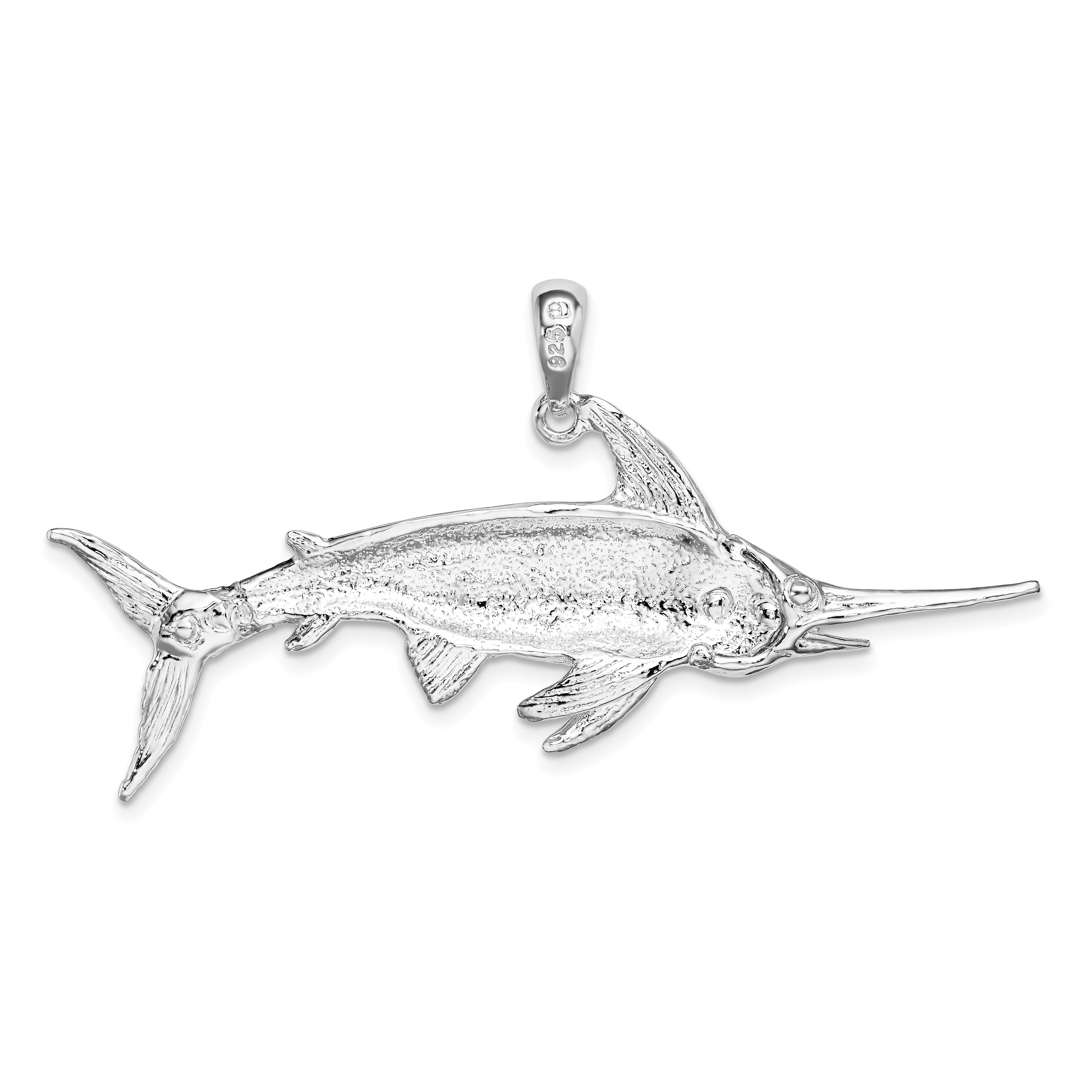 Sterling Silver De-Ani Rhodium-Plated Polished And Satin Swordfish Pendant