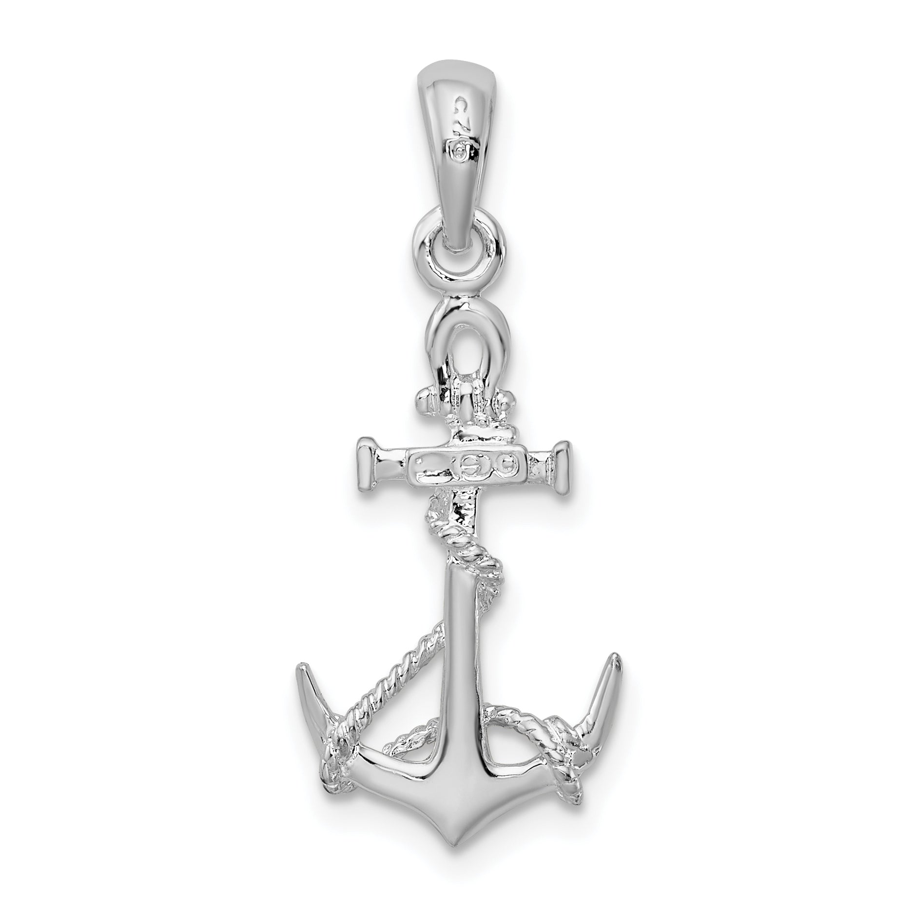 Sterling Silver De-Ani Rhodium-Plated 3D Anchor With Rope And Shackle Pendant