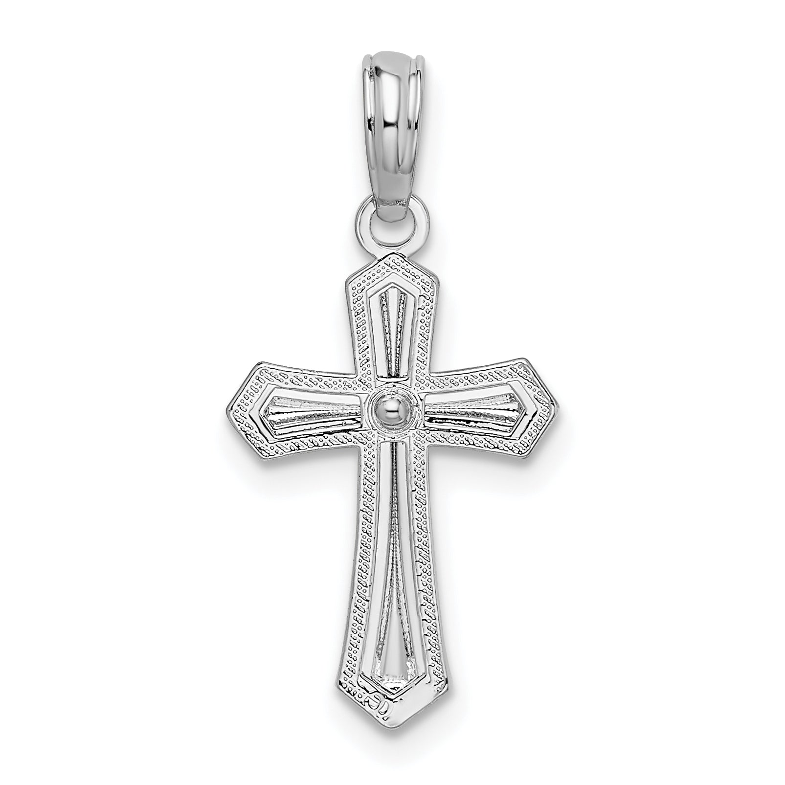 Sterling Silver De-Ani Rhodium-Plated Polished Beaded Passion Cross Pendant