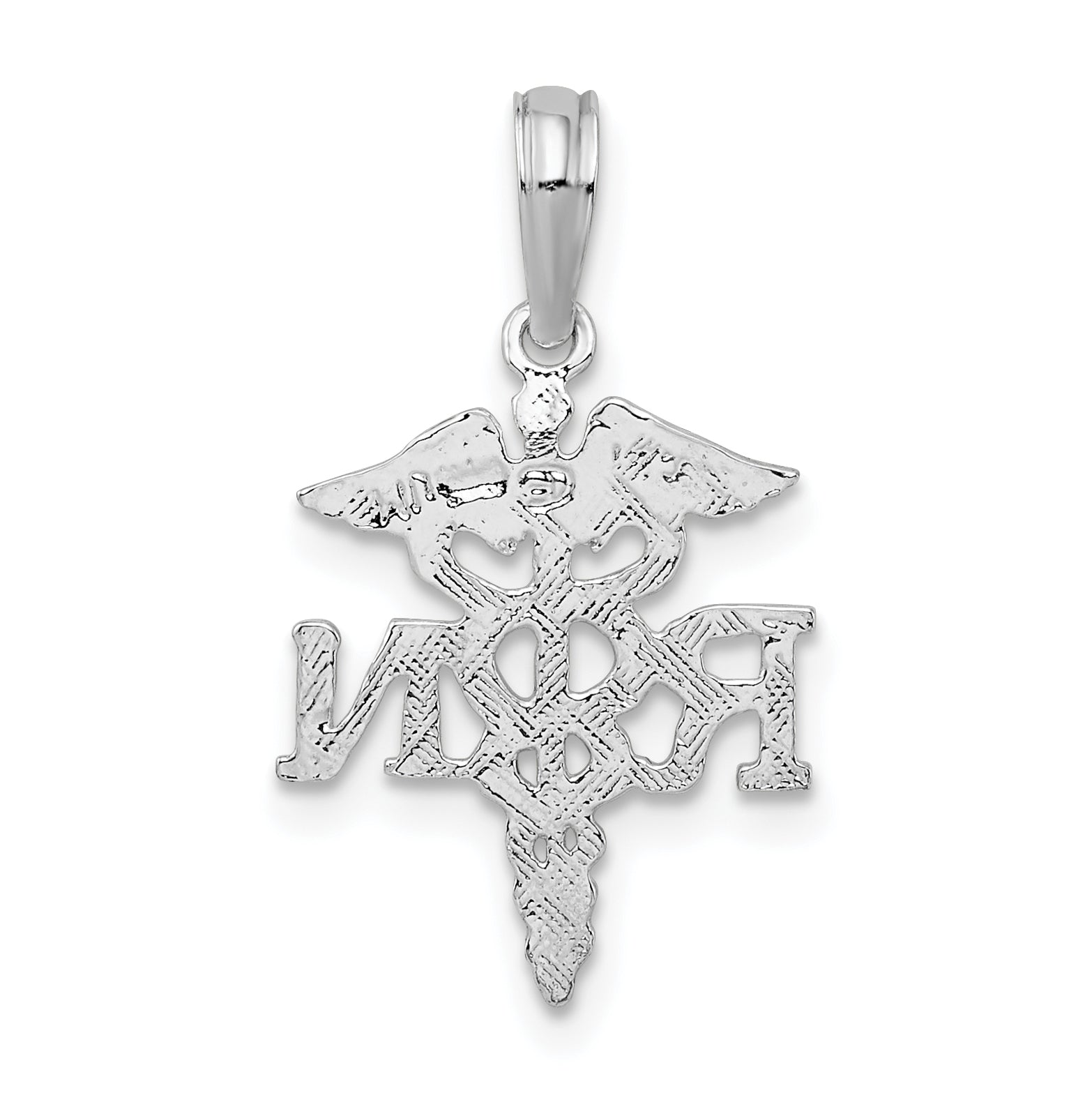 Sterling Silver De-Ani Rhodium-Plated Polished Rn Caduceus Pendant