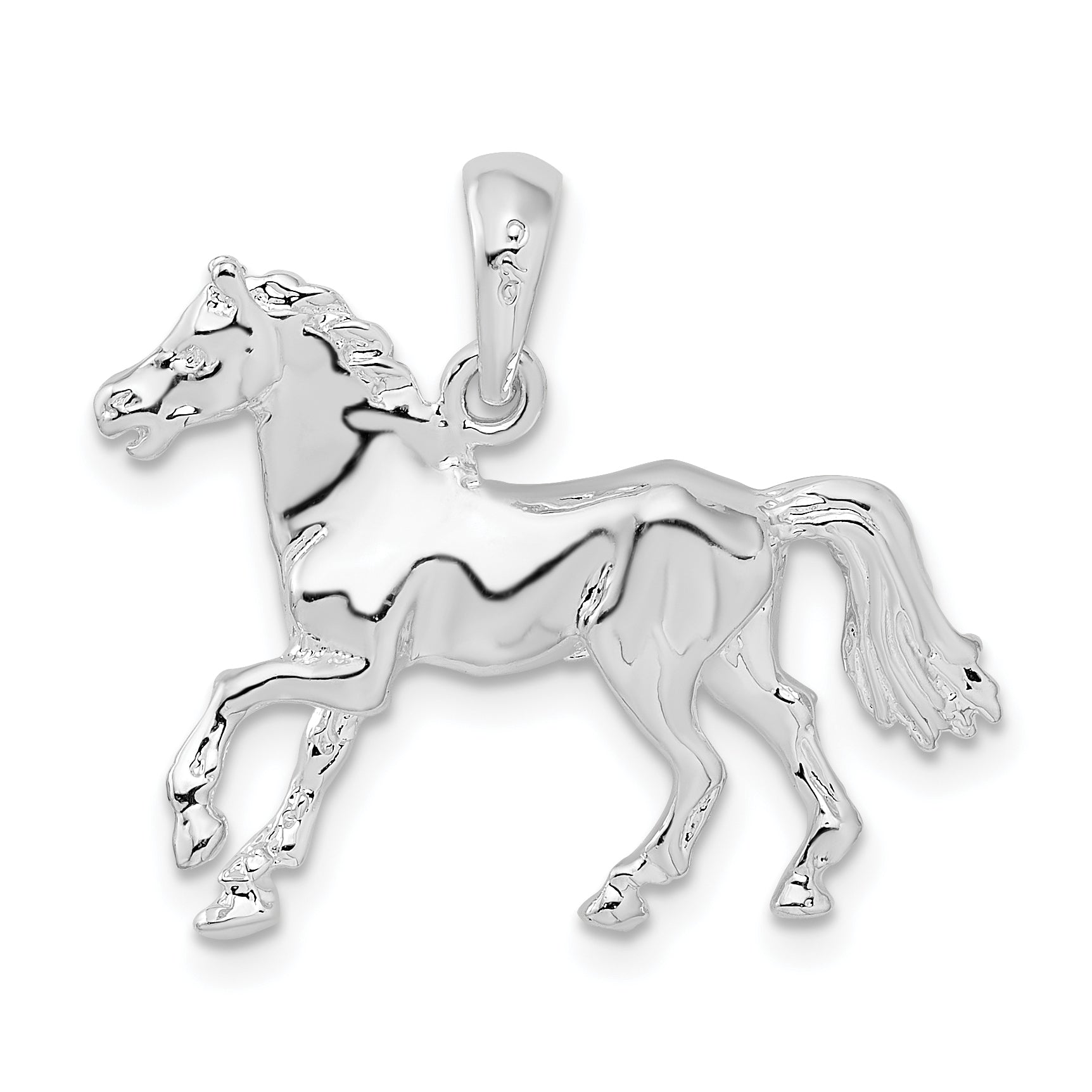 Sterling Silver De-Ani Rhodium-Plated Polished 3D Walking Horse Pendant