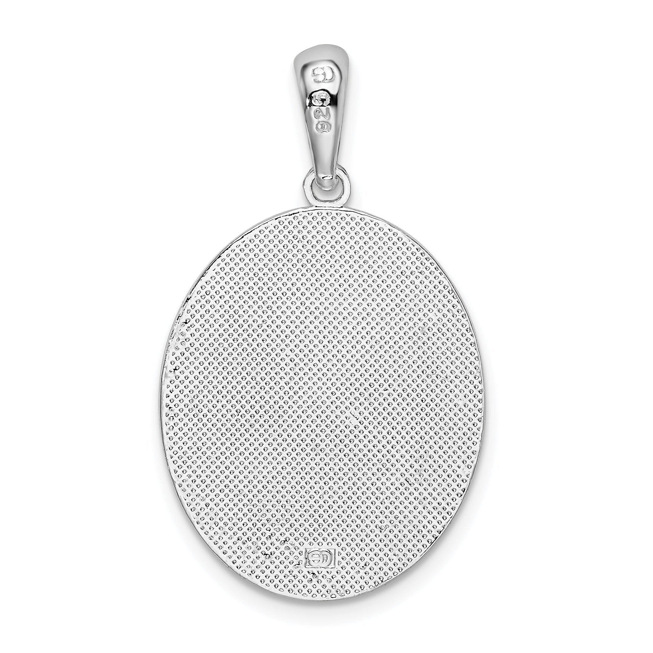 Sterling Silver De-Ani Rhodium-Plated Textured Flamingos With Palm Tree Oval Pendant