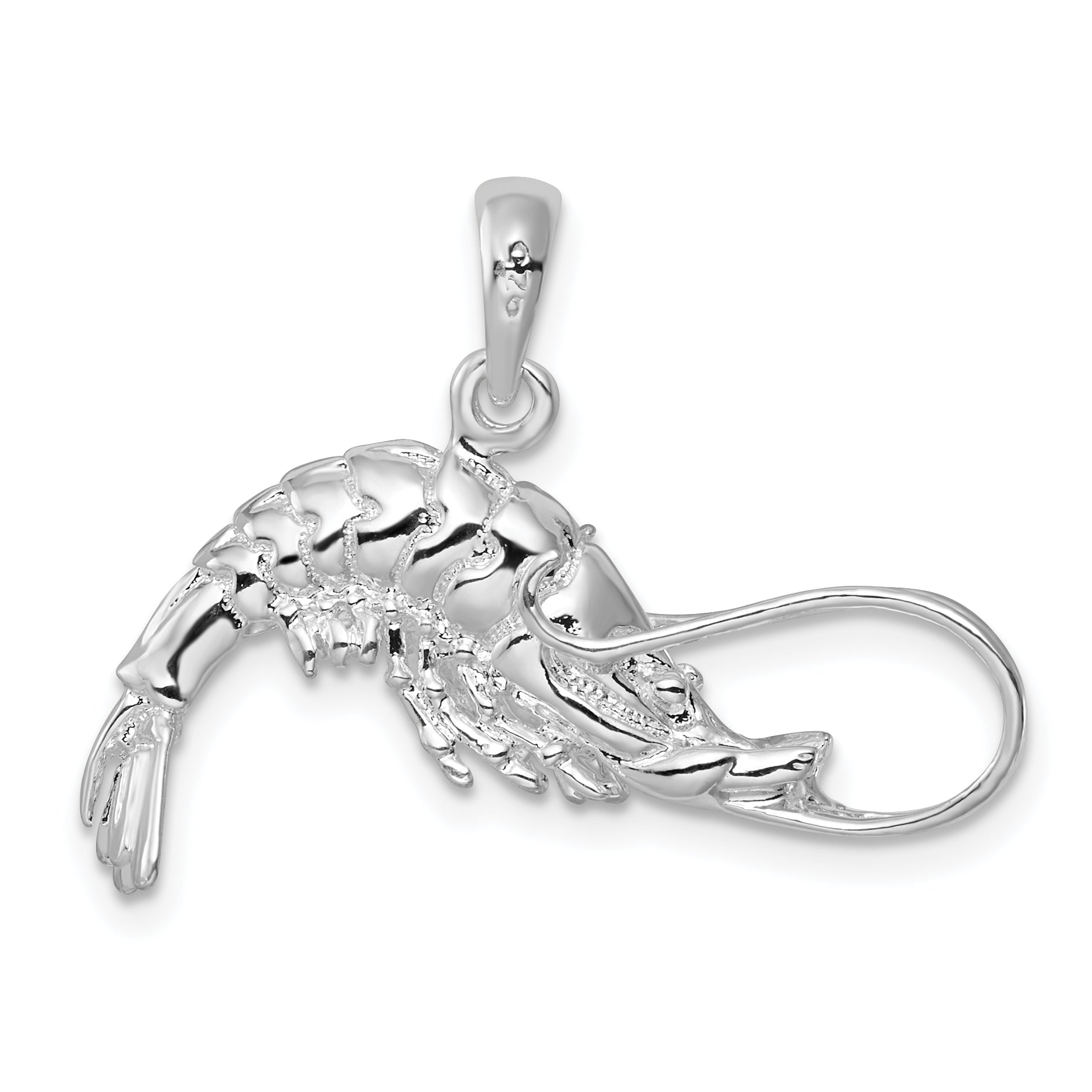 Sterling Silver De-Ani Rhodium-Plated Polished 3D Shrimp Pendant