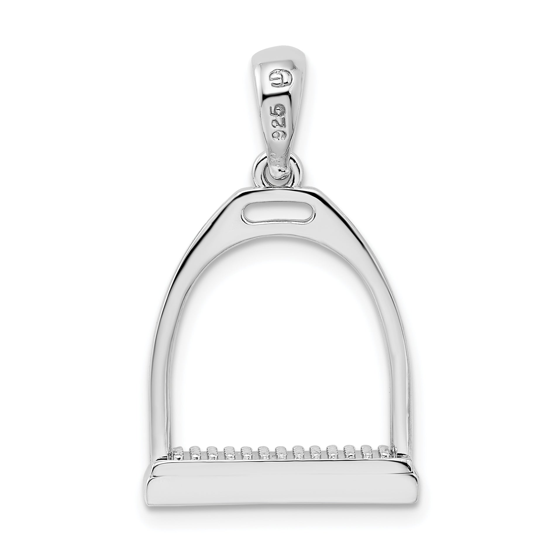 Sterling Silver De-Ani Rhodium-Plated Polished 3D Large Horse Stirrup Pendant