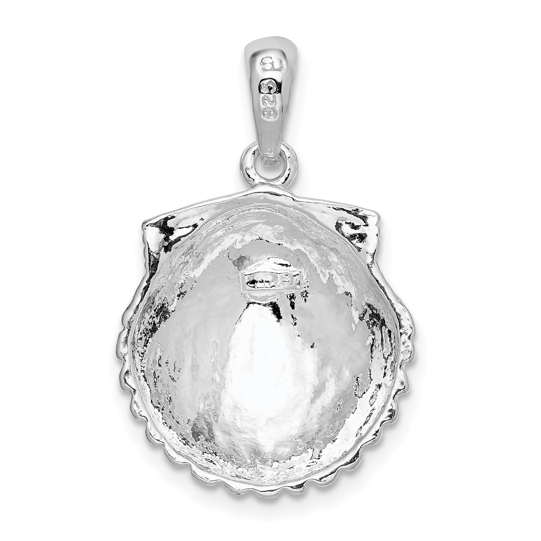 Sterling Silver De-Ani Rhodium-Plated Polished Scallop Shell Pendant