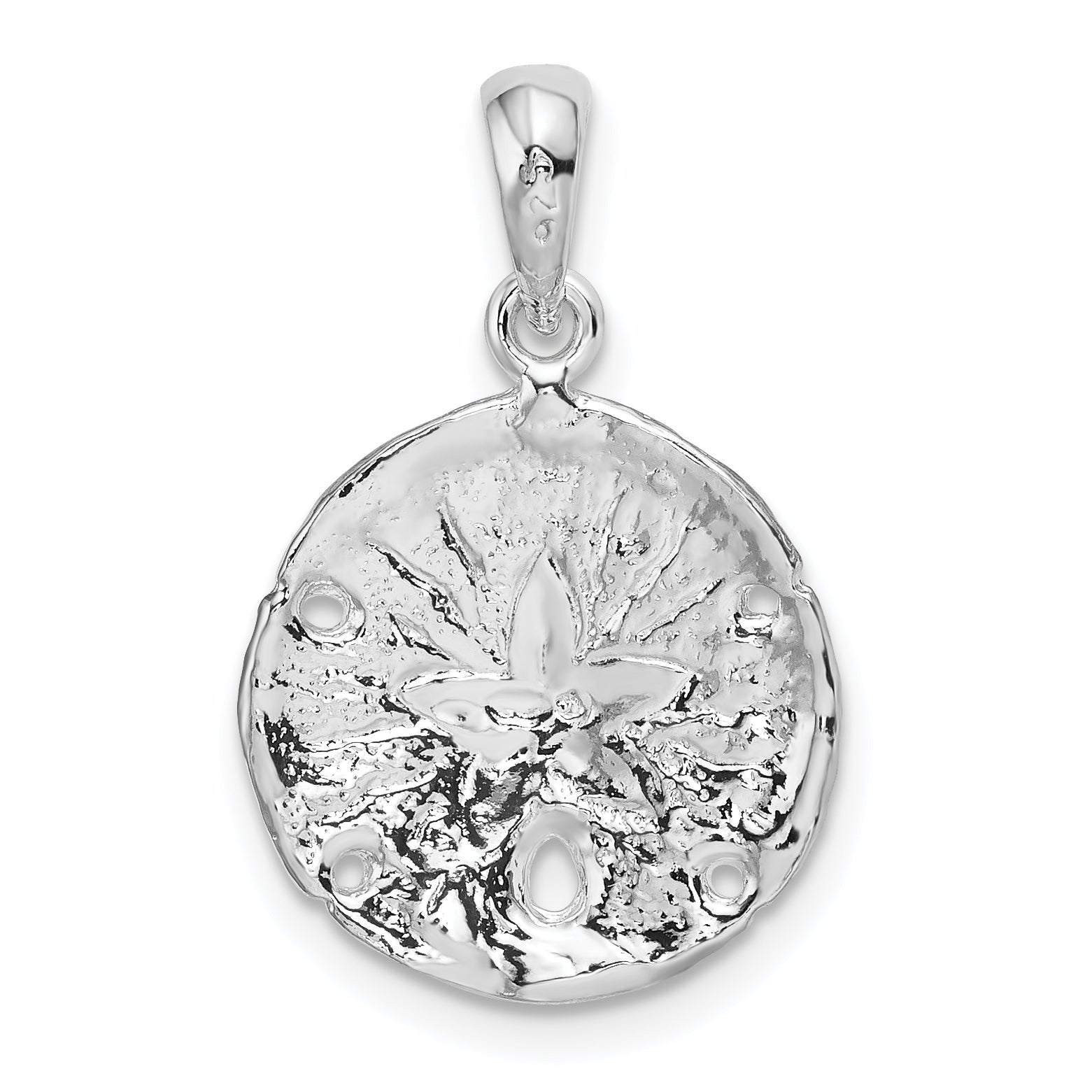 Sterling Silver De-Ani Rhodium-Plated Polished And Textured Sand Dollar Pendant