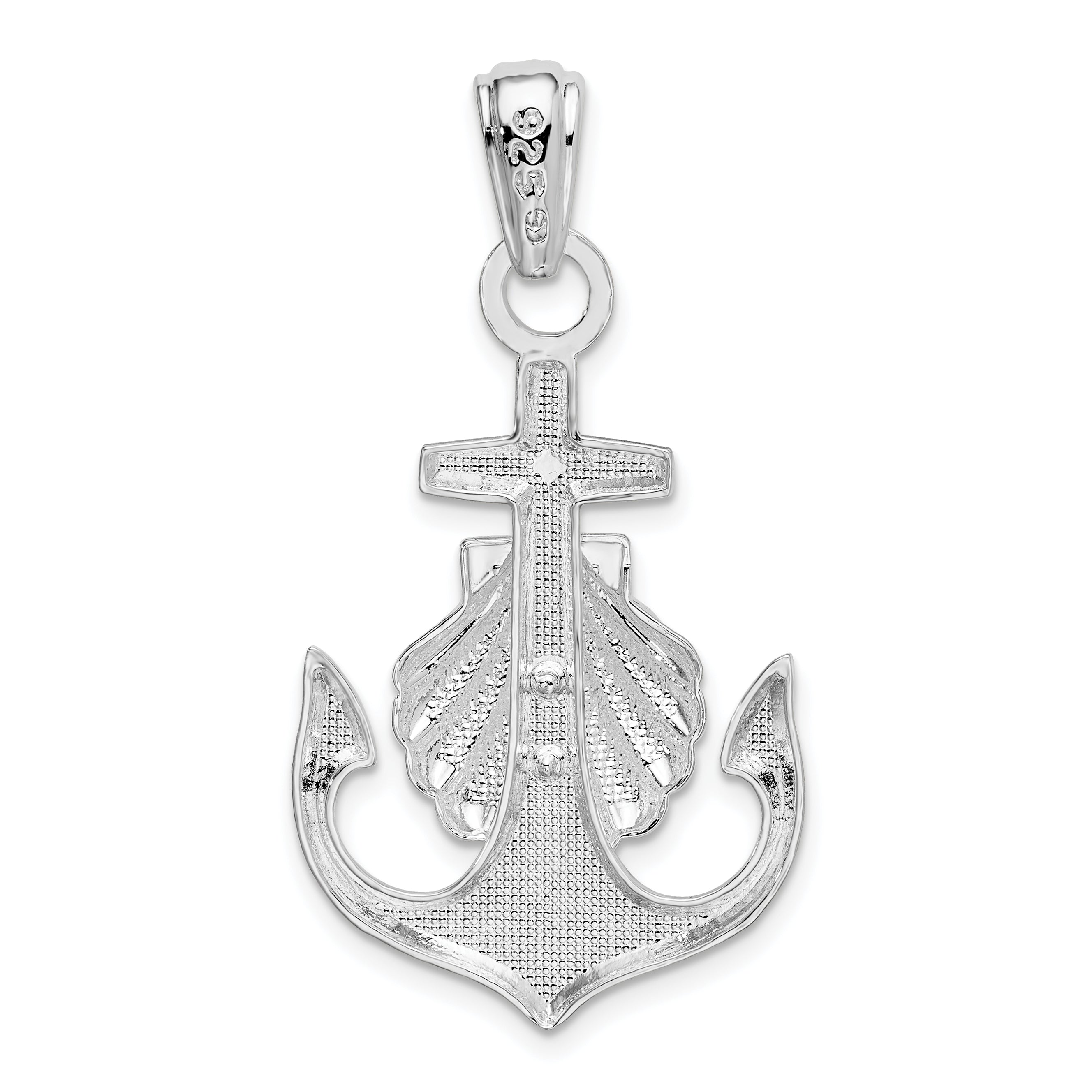Sterling Silver De-Ani Rhodium-Plated Polished Anchor With Scallop Shell Pendant