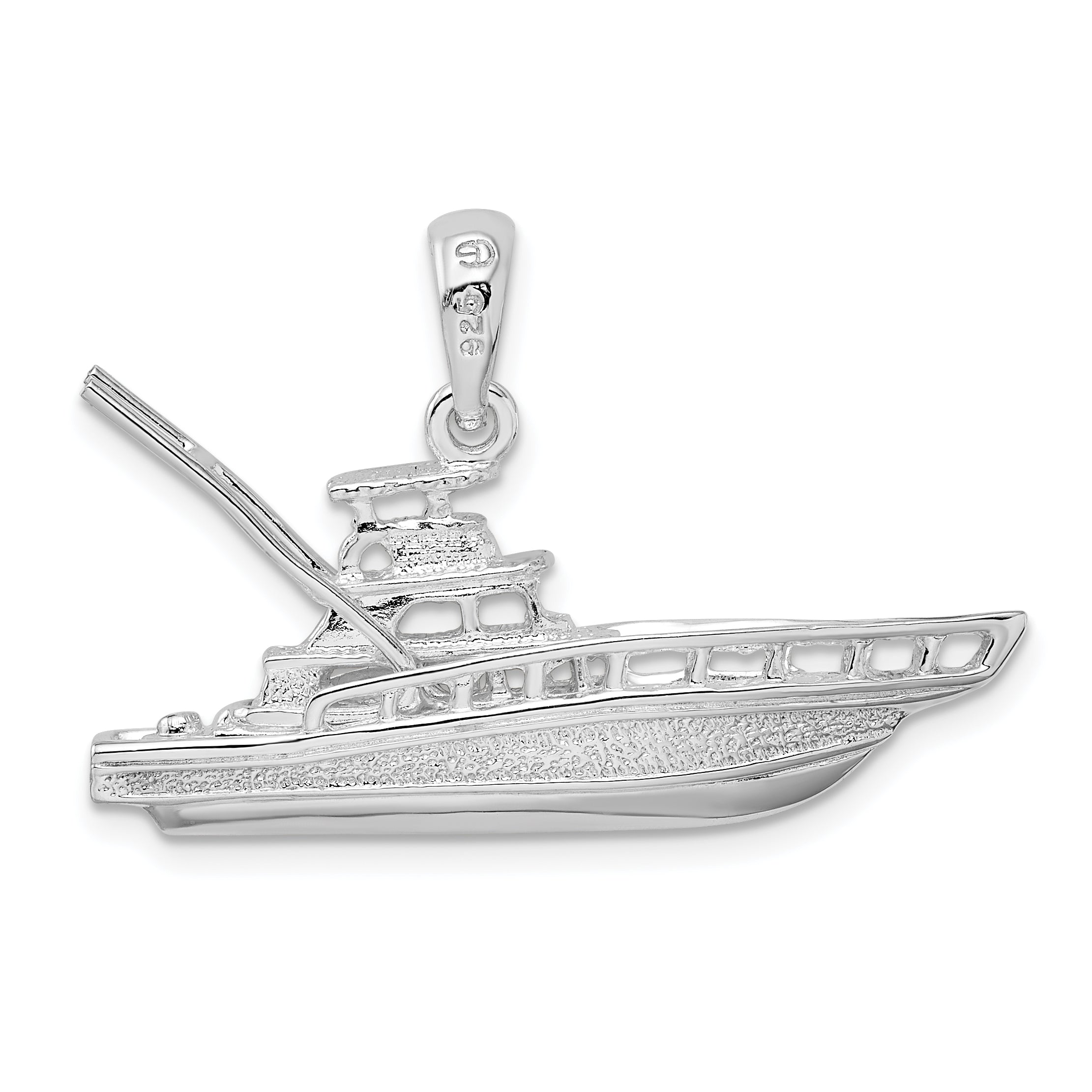 Sterling Silver De-Ani Rhodium-Plated Polished 3D Sportfishing Boat Pendant