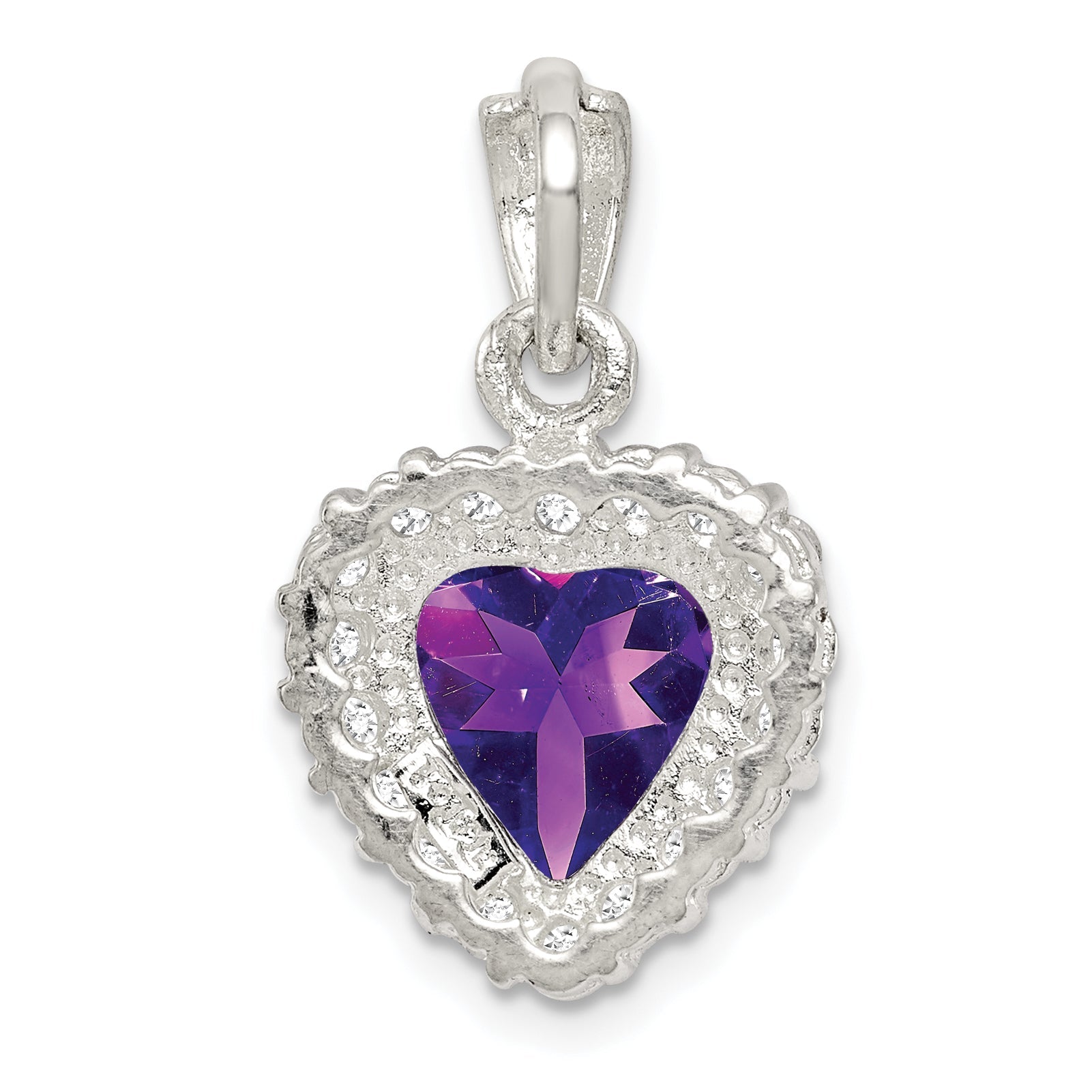 Sterling Silver Rhodium-Plated Amethyst And Cz Pendant