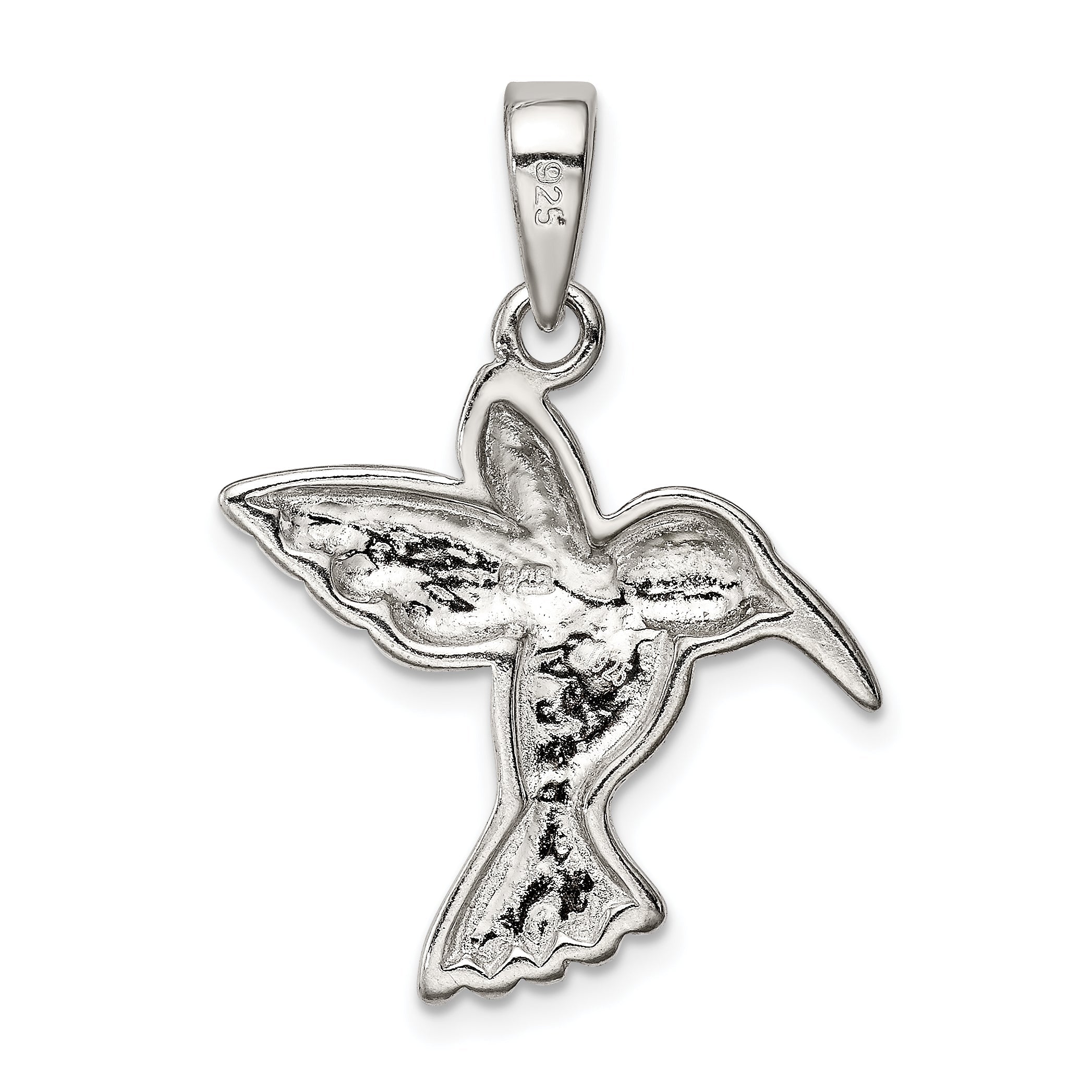 Sterling Silver Rhod Plated Creat Opal Inlay Hummingbird Pendant