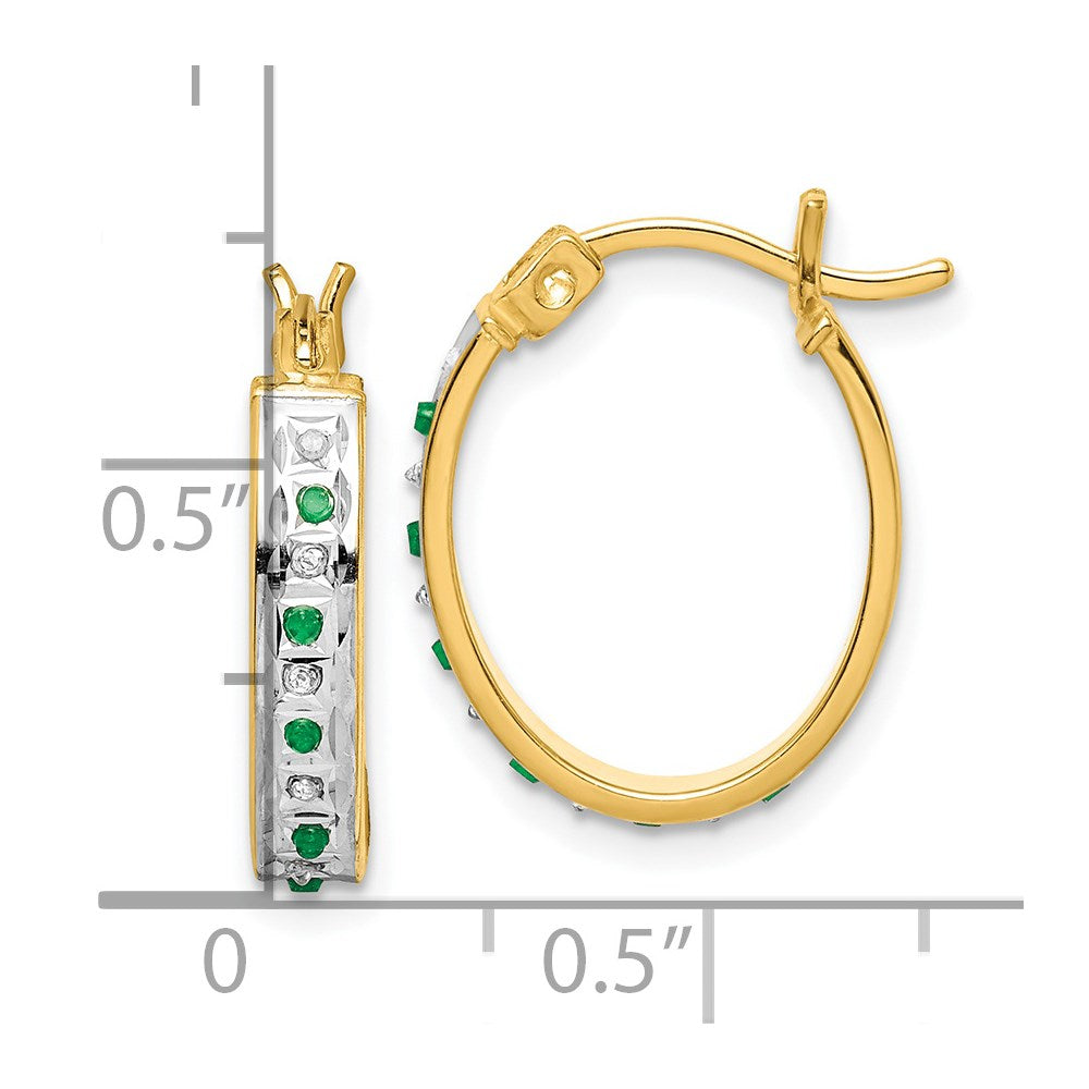 Sterling Silver Diamond Fascination Mystique 18K Gold-Plated And Emerald Oval Hoop Earrings