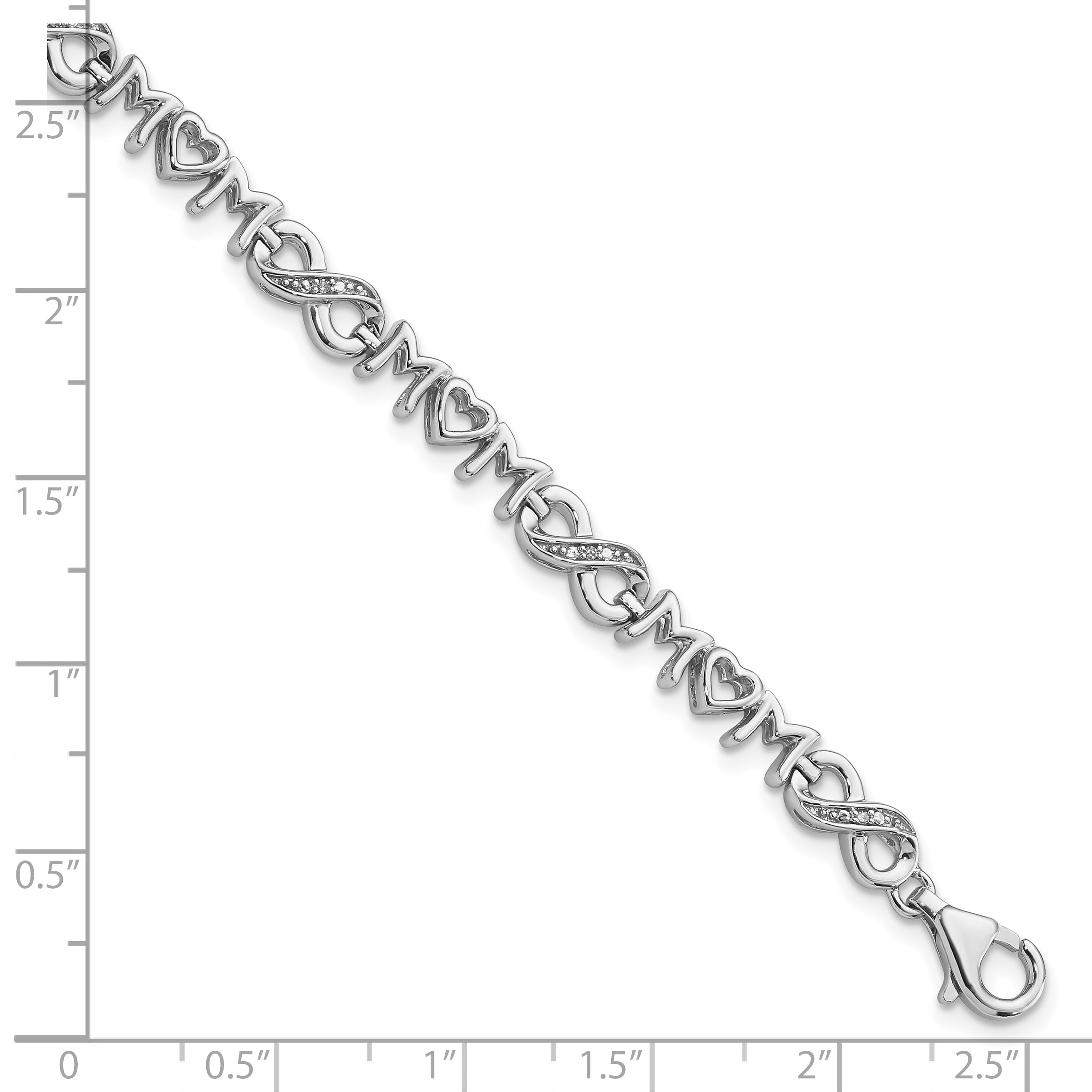 7.5 Inch Sterling Silver Rhodium-Plated Heart Mom Infinity Diamond Bracelet