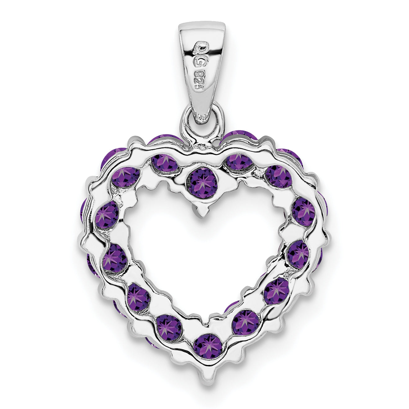 Sterling Silver Rhodium Plated Amethyst Heart Pendant