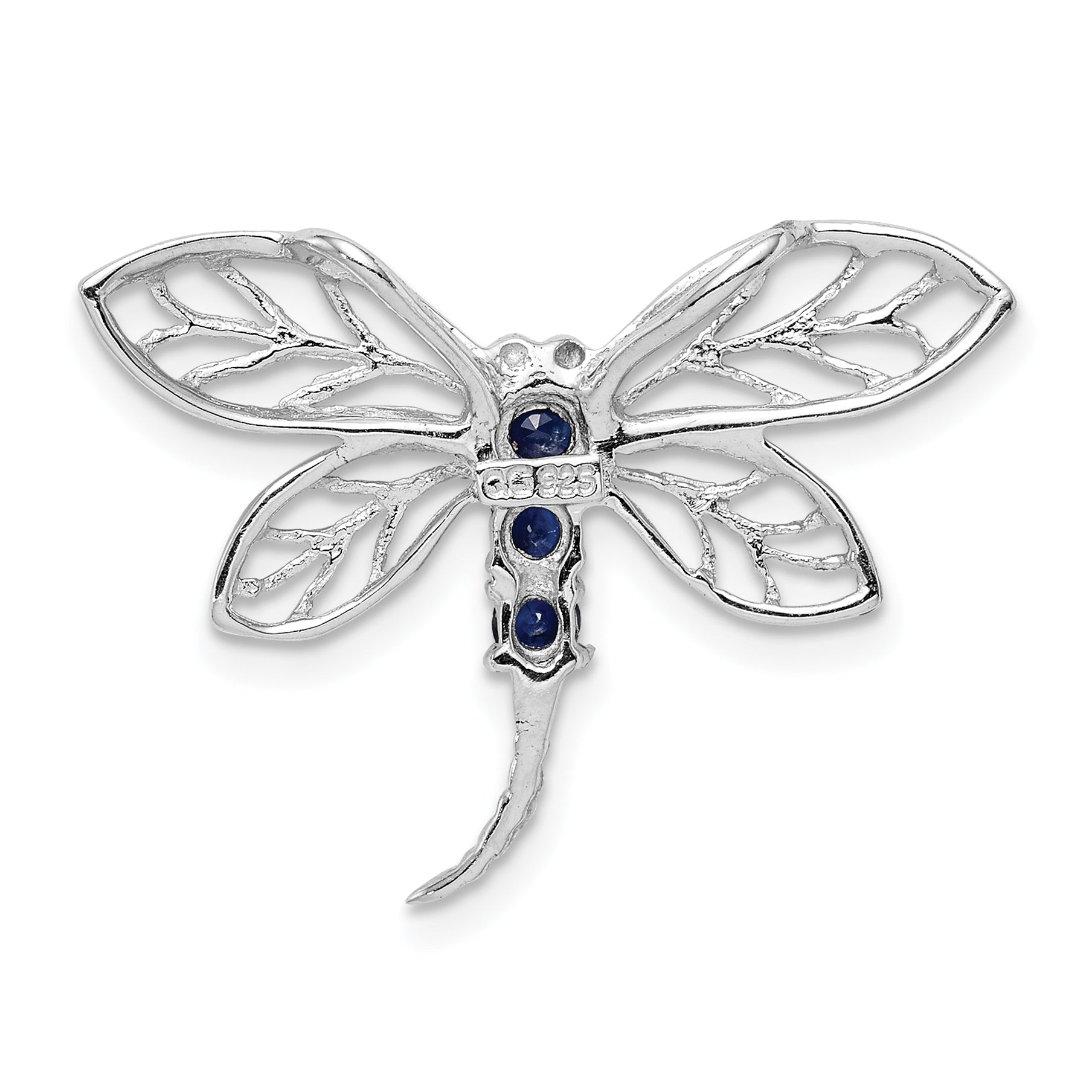 Sterling Silver Rhodium Sapphire Dragonfly Pendant