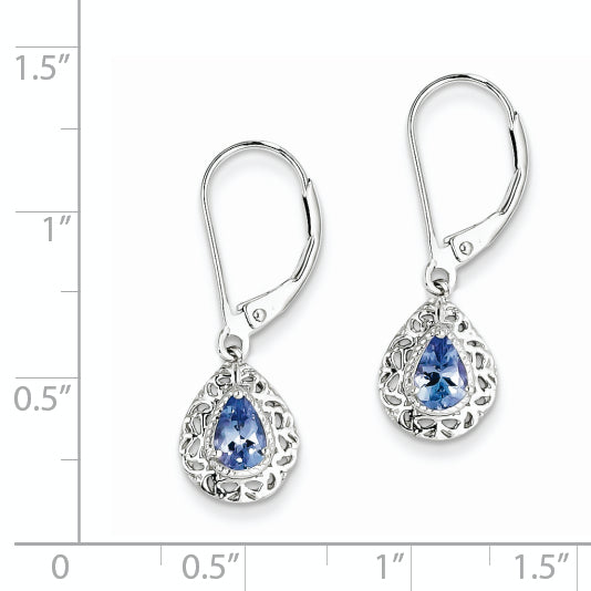 Sterling Silver Rhodium-Plated Tanzanite Lever Back Earrings