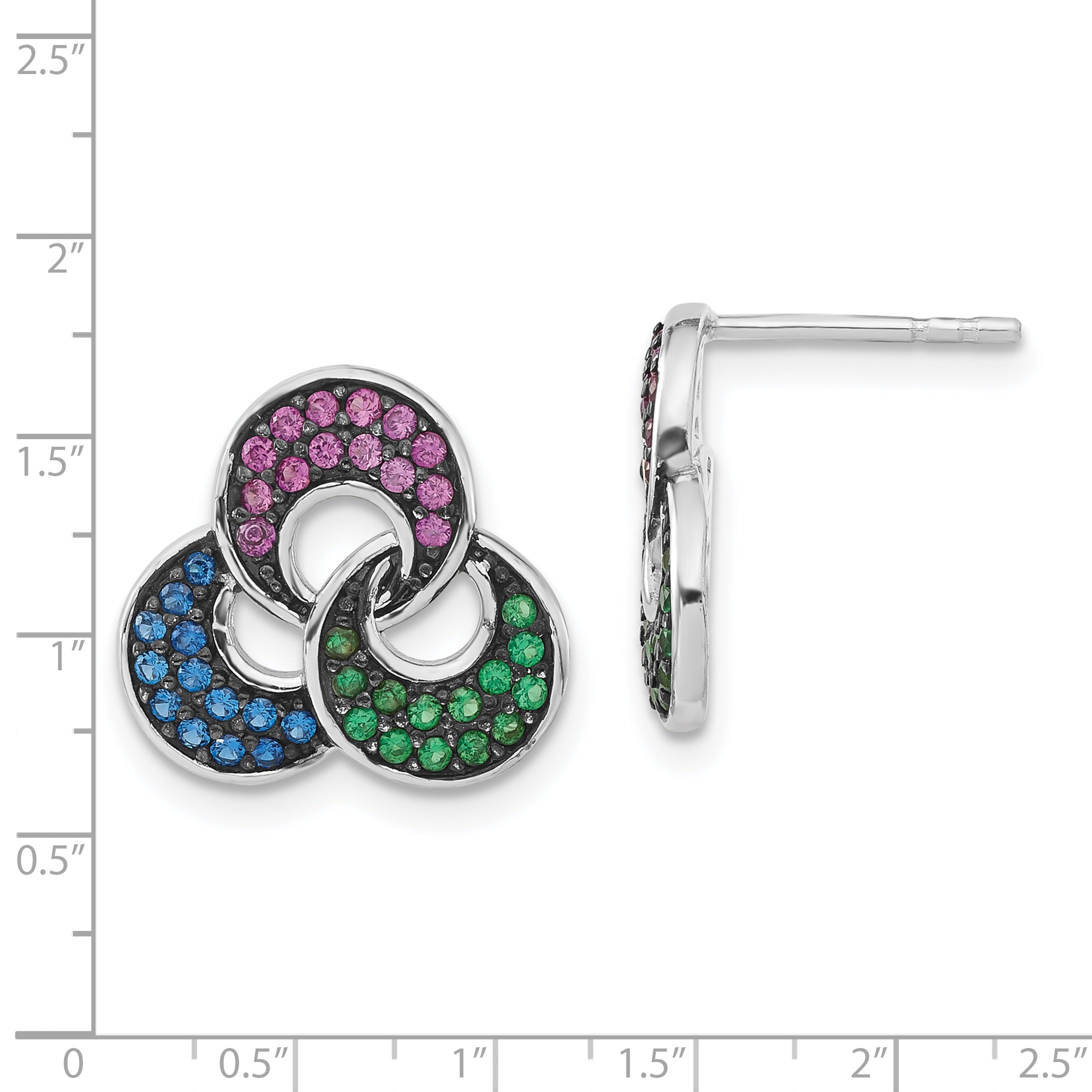 Sterling Silver W/ Black Rhodium Synthetic Spinel & Ruby Post Earrings