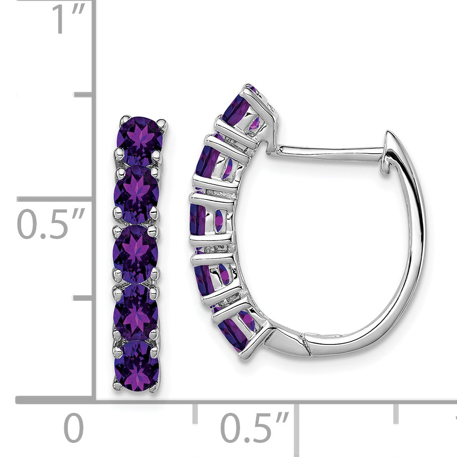 Sterling Silver Rhodium-Plated Polished Amethyst Hinged Hoop Earrings