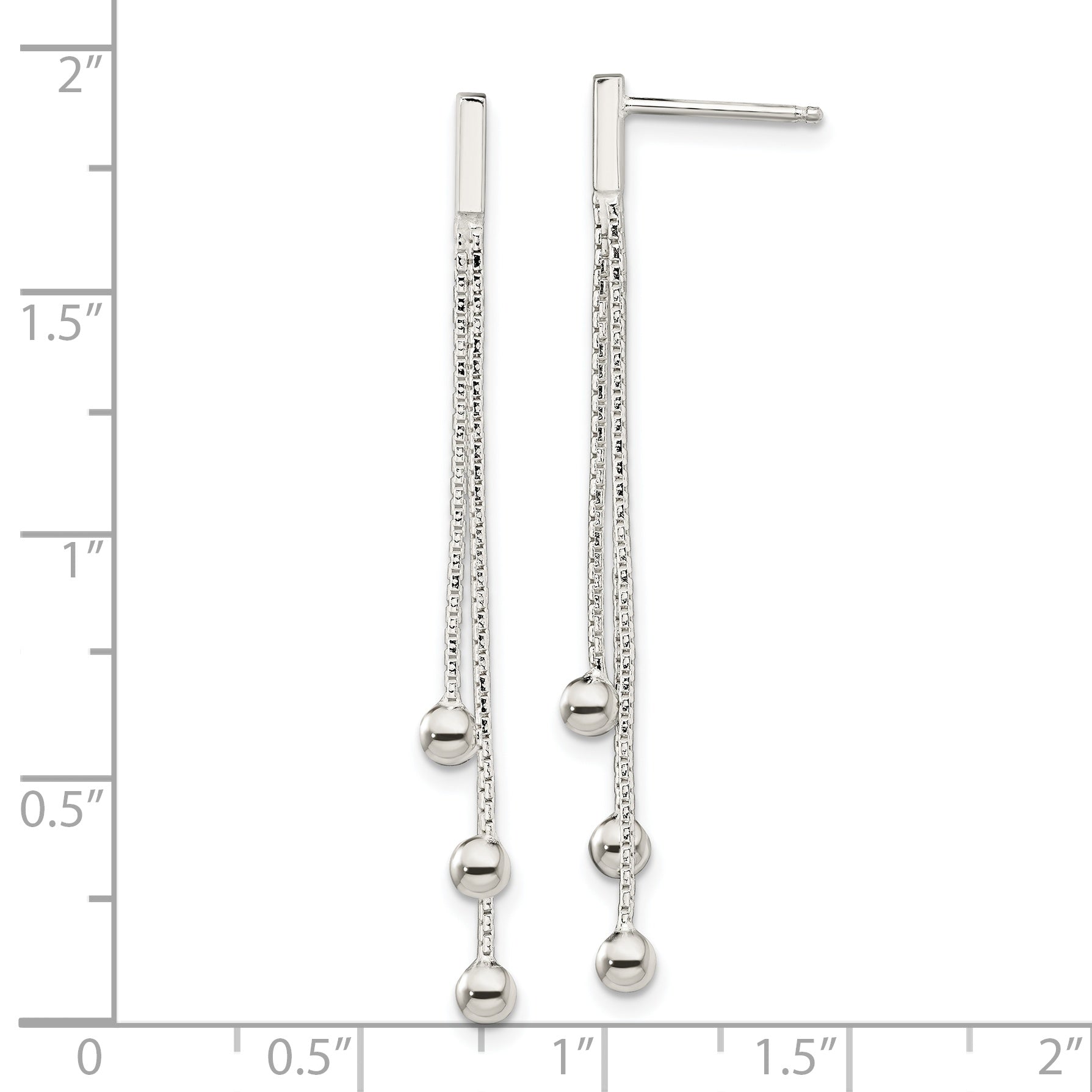 Sterling Silver Polished 3-Strand Chain & Beaded Post Dangle Earrings