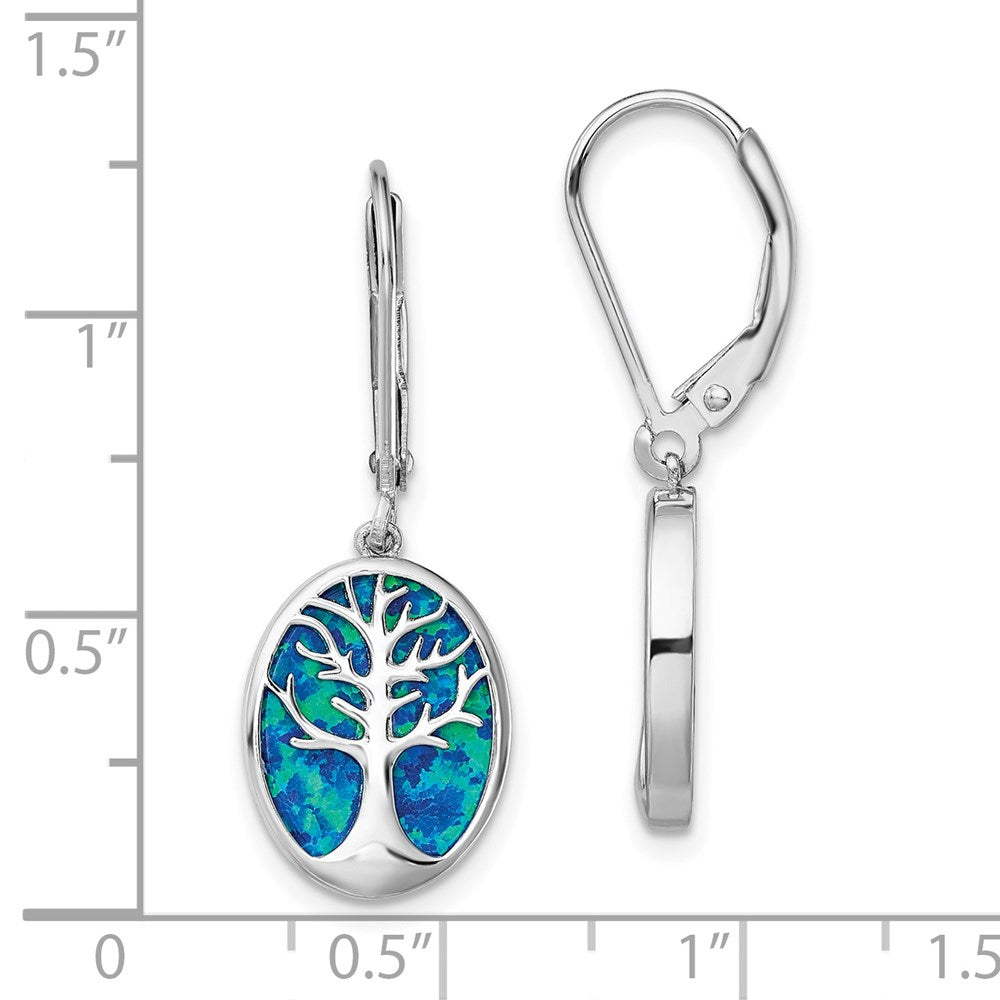 Sterling Silver Rhod-Plated Creat Opal Tree Of Life Leverback Earrings