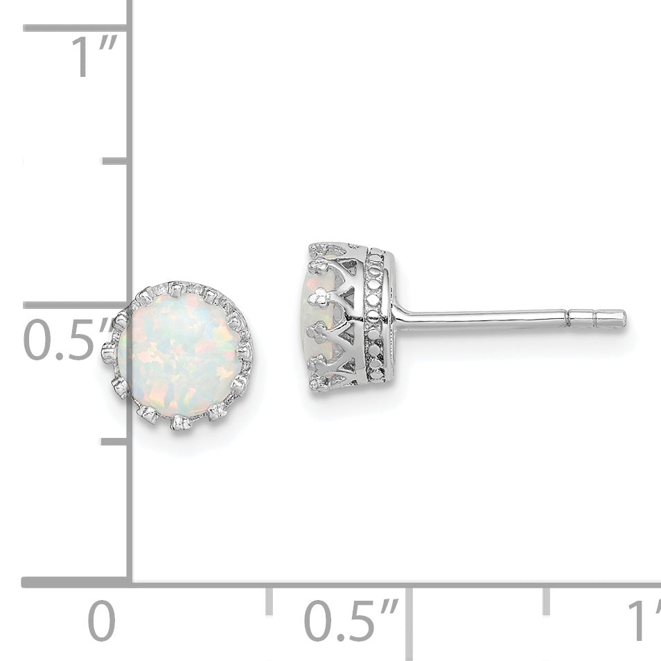 Sterling Silver Rhodium-Plated 6mm Polished Created Opal Post Earrings