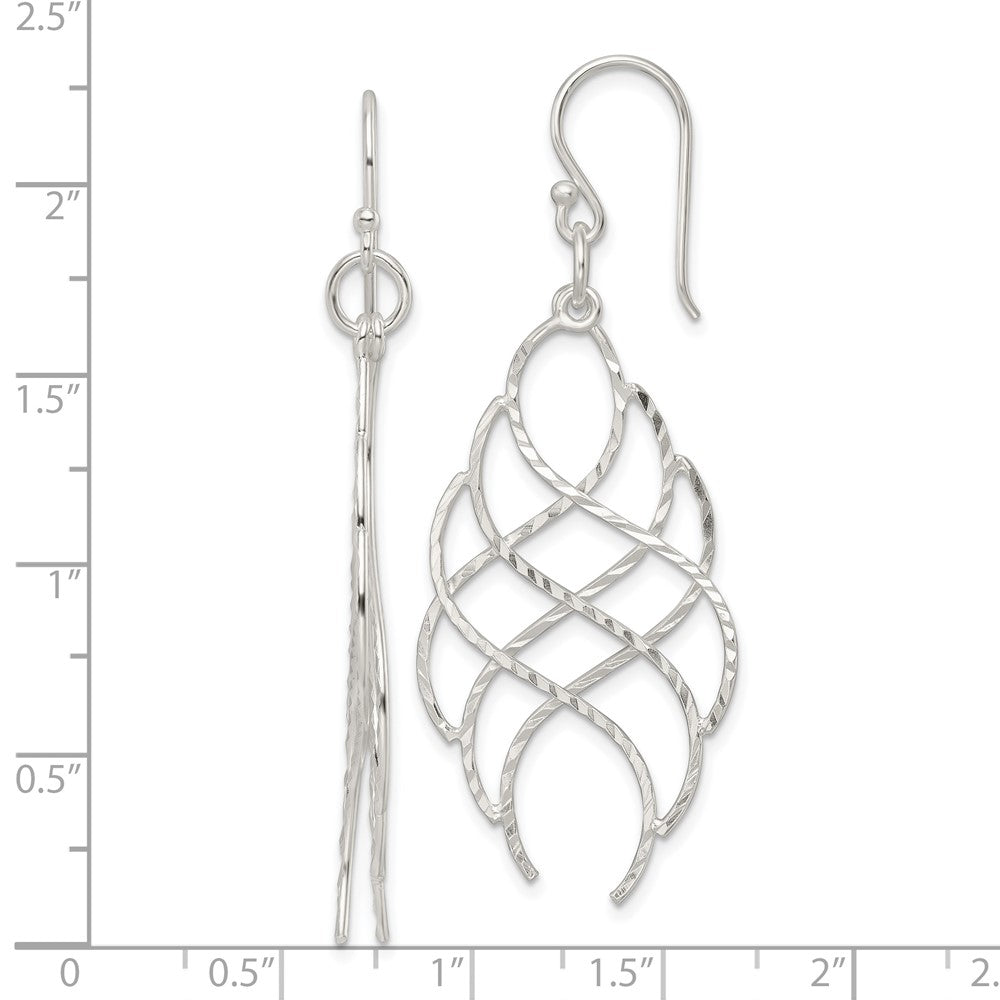Sterling Silver Polished D/C Wavy Criss Cross Dangle Earrings
